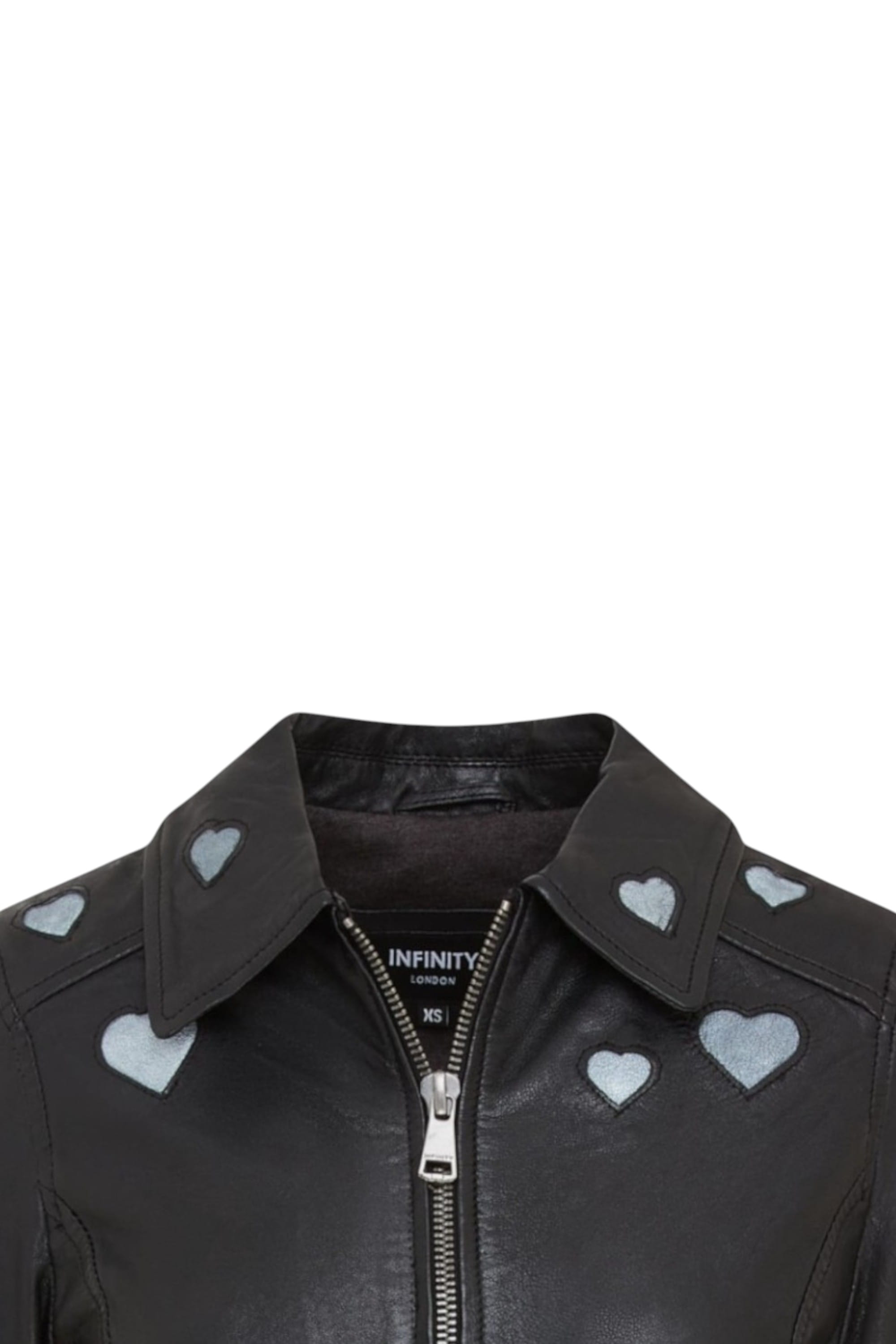 Charcoal Leather Hearts Biker Jacket - Wynyard, Image 6 of 6