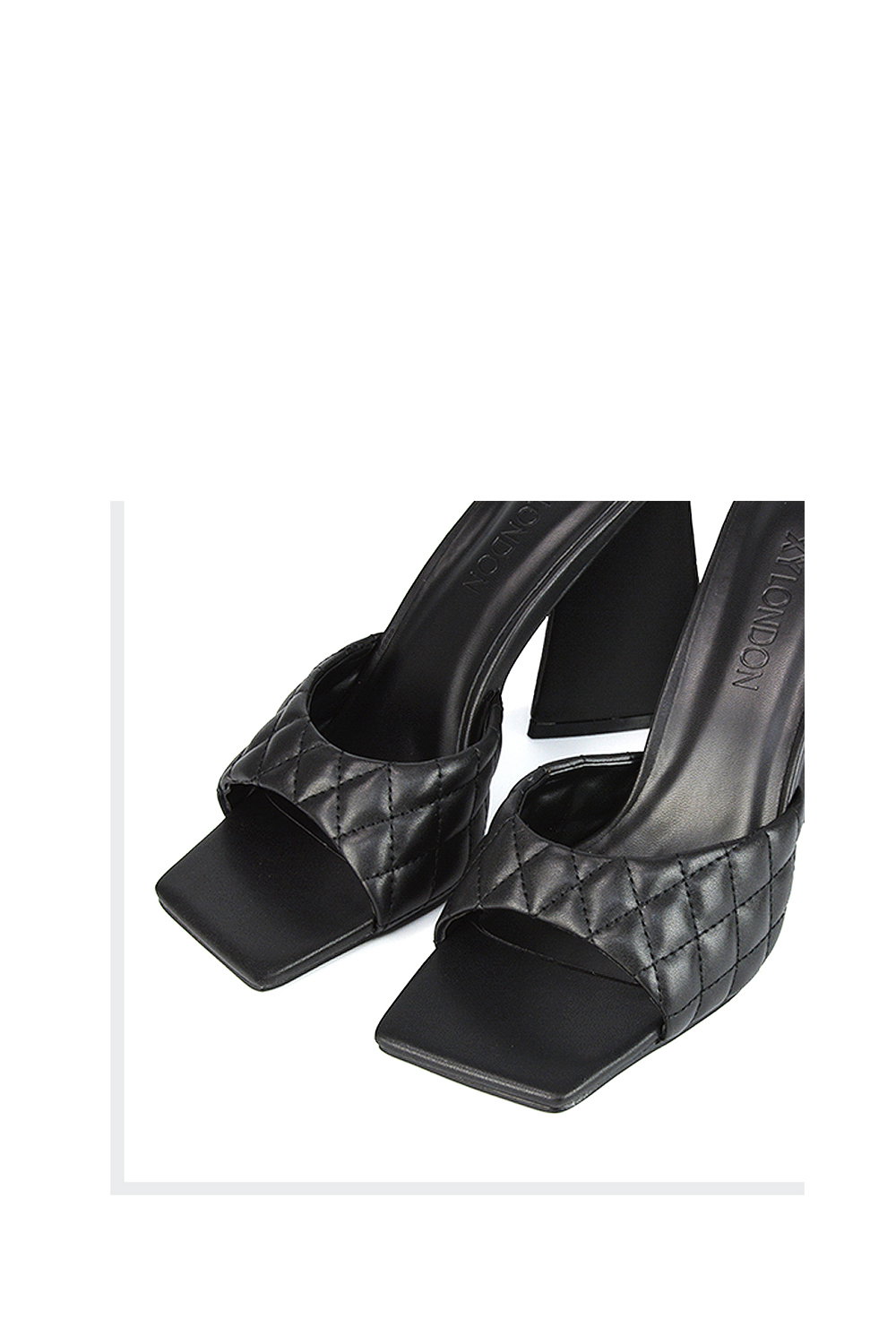 Black XY LONDON Black 'Maylin' Quilted Square Toe Sculptured Flared High Heels, Image 5 of 5