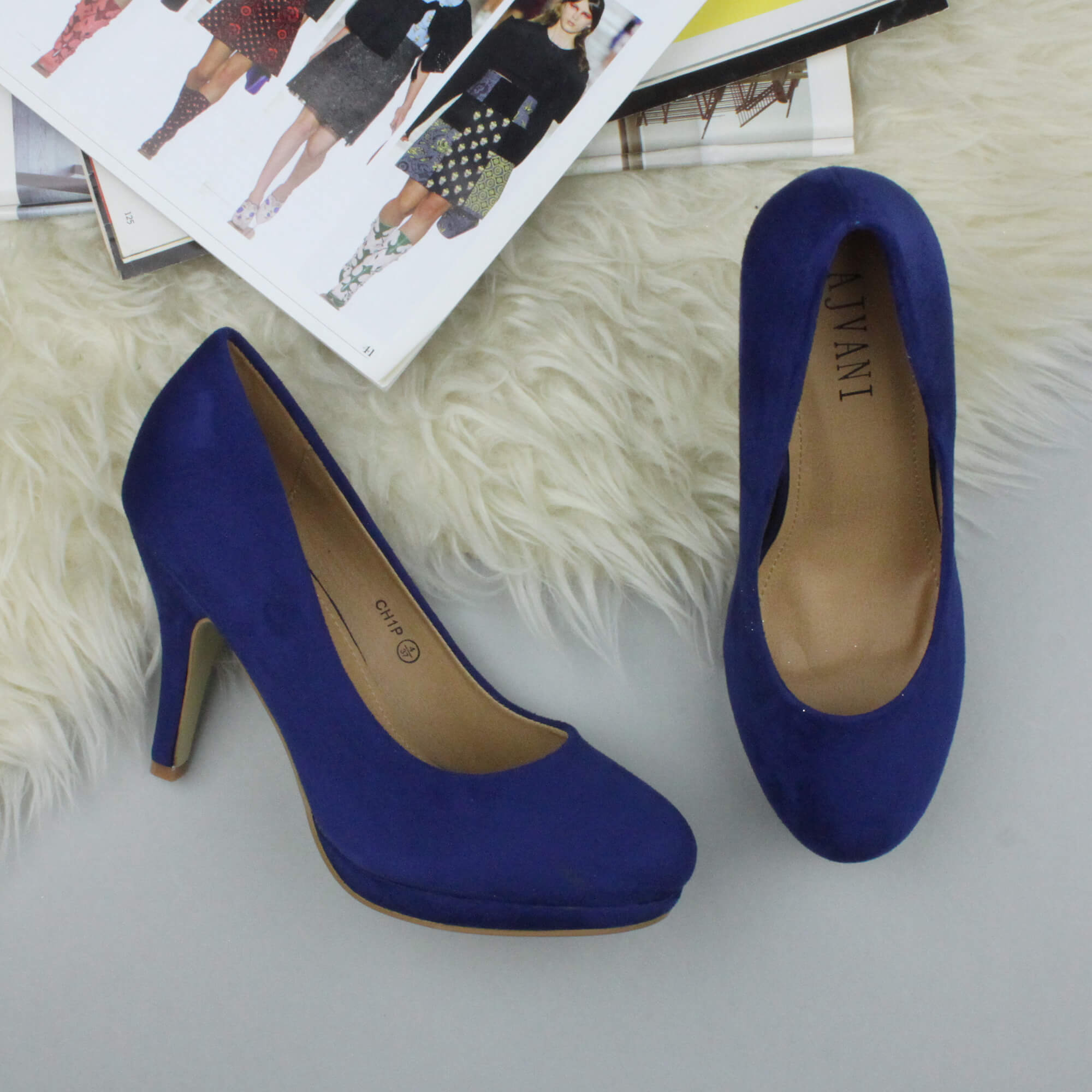 Royal Blue Mid High Heel Court Shoes, Image 4 of 6