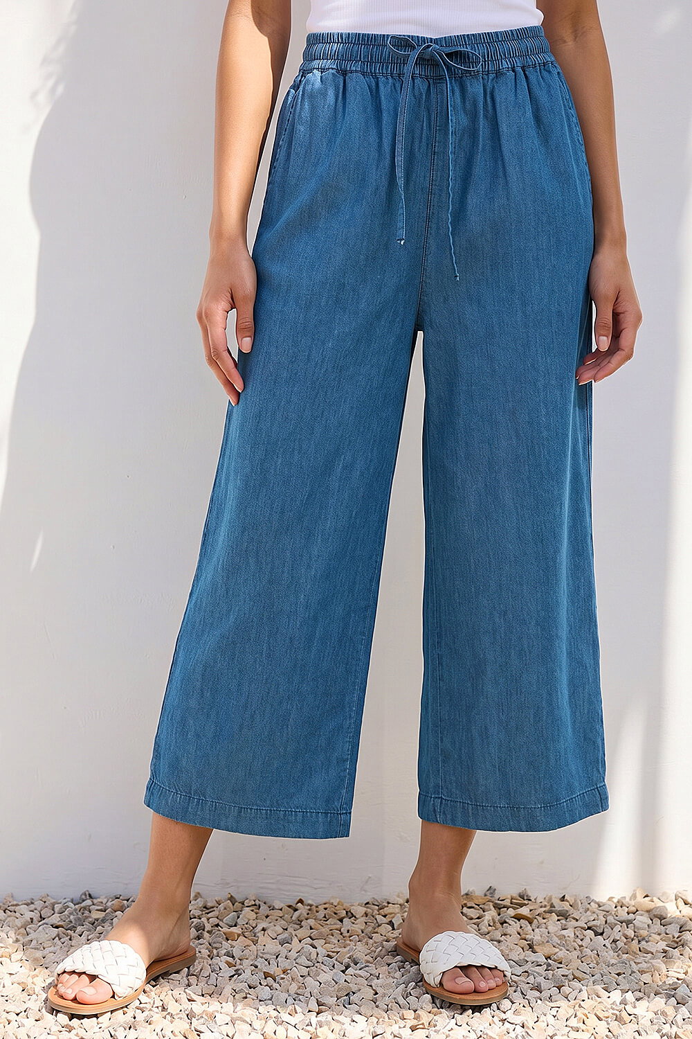 Indigo Petite Washed Denim Look Trouser, Image 3 of 4