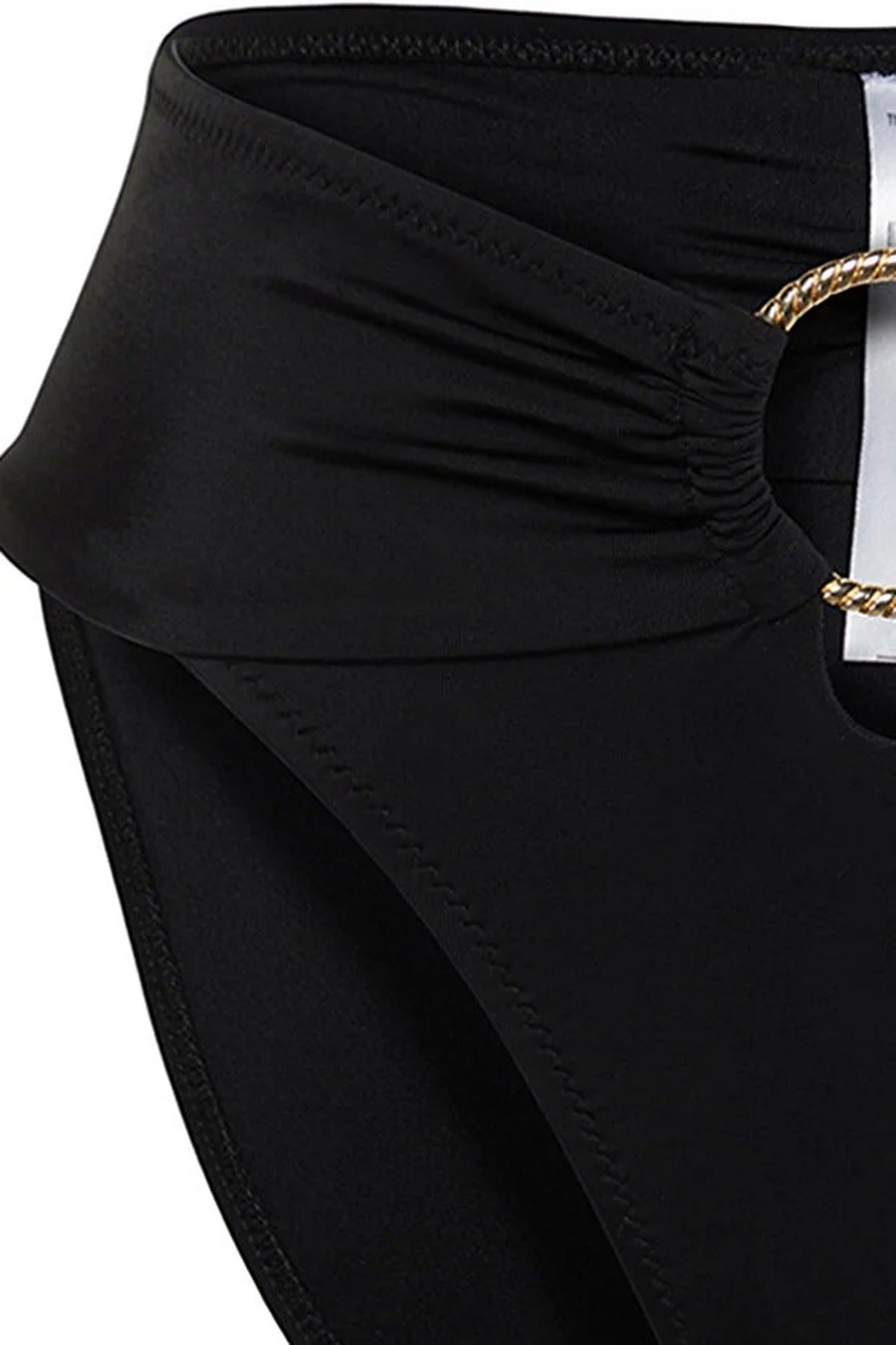 Black High Waist Bikini Bottom with Ring Hardware Detail and Shaping Fit, Image 4 of 5