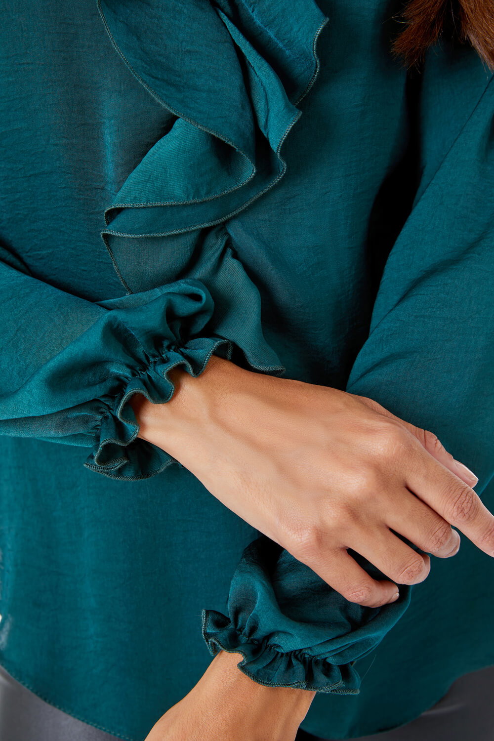 Green Satin Ruffle Neck Blouse , Image 6 of 5