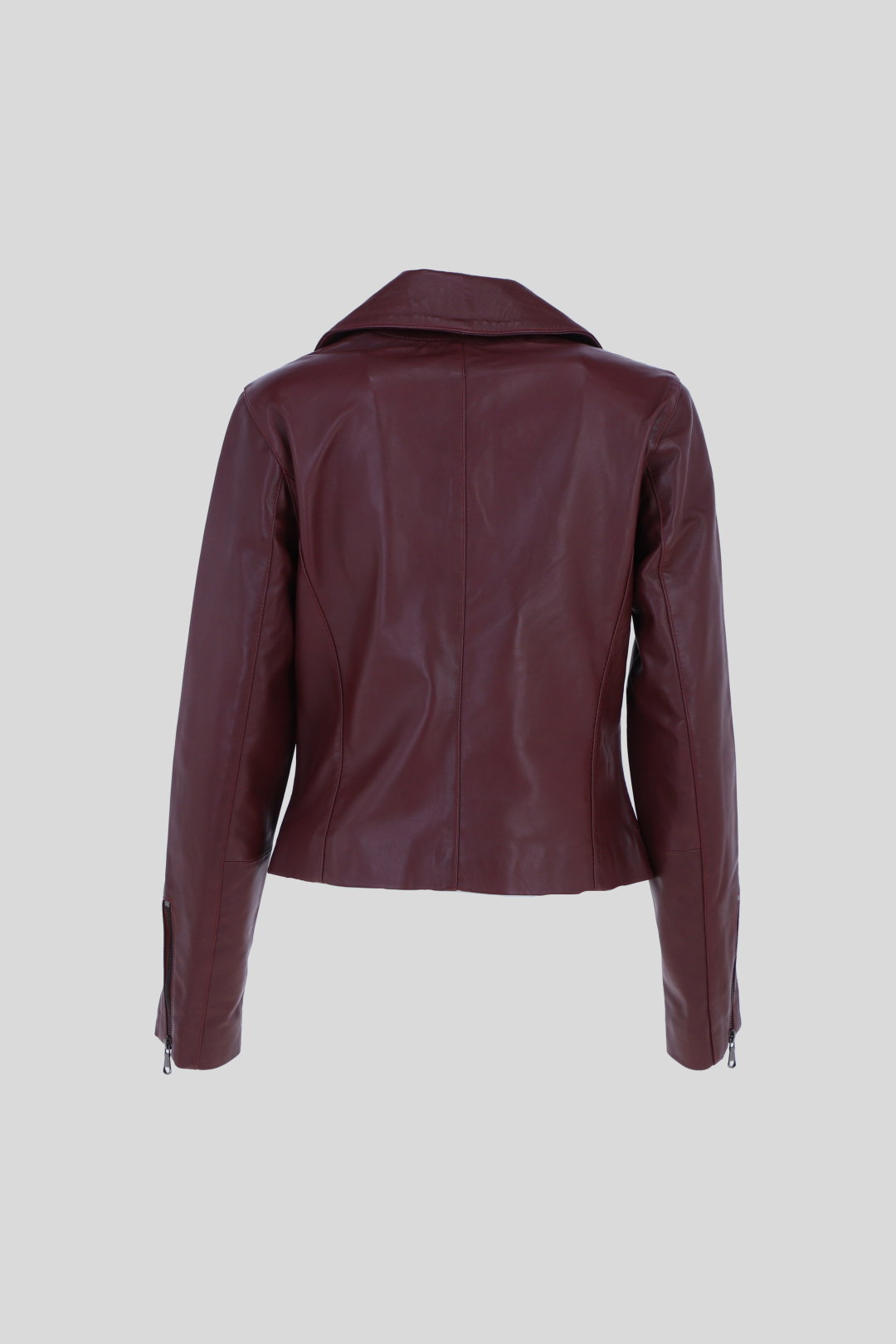 Burgundy Real Veg Tanned Leather Plain Biker Jacket, Image 4 of 5