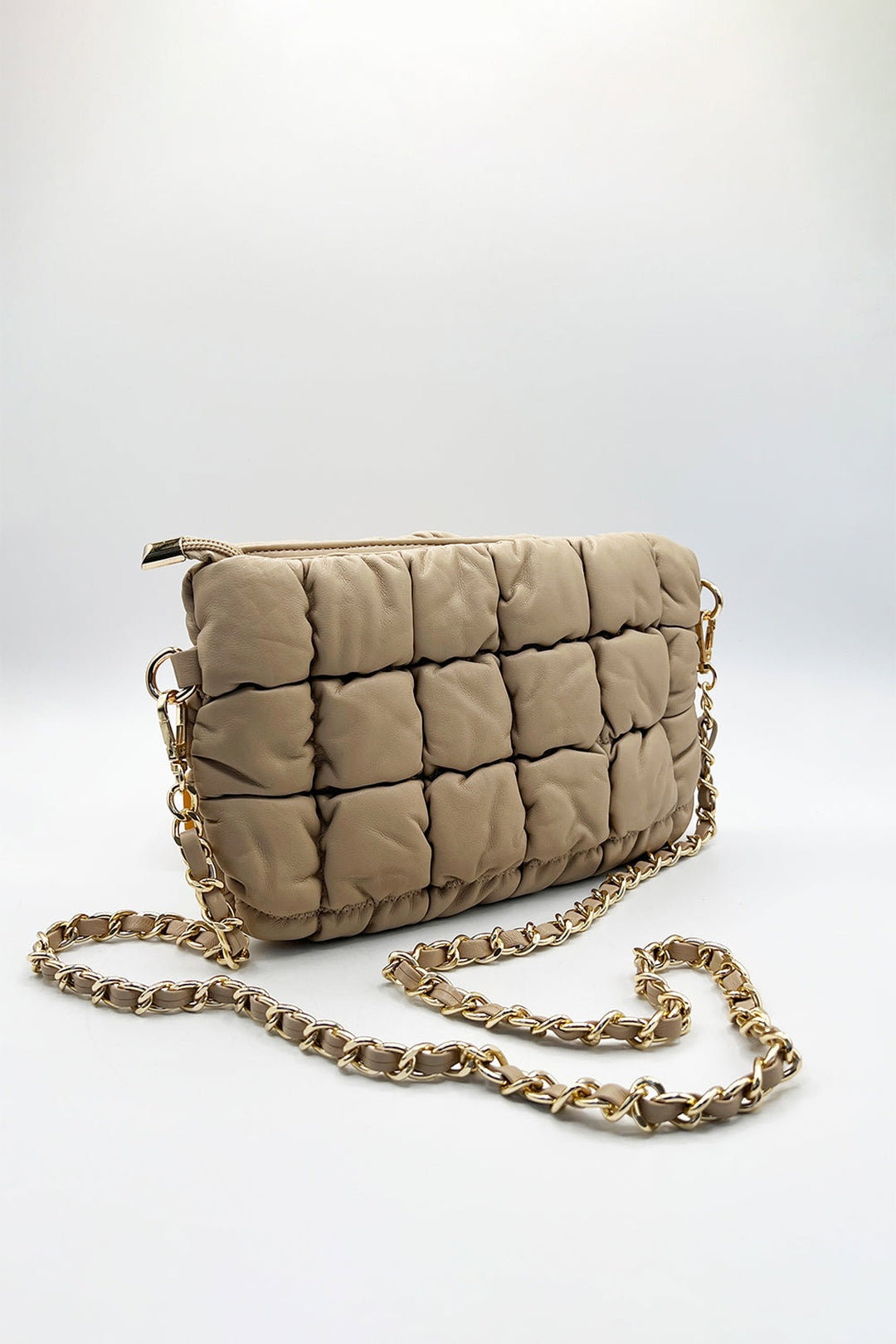 Beige Soft Faux Leather Quilted Clutch & Crossbody Bag, Image 3 of 4