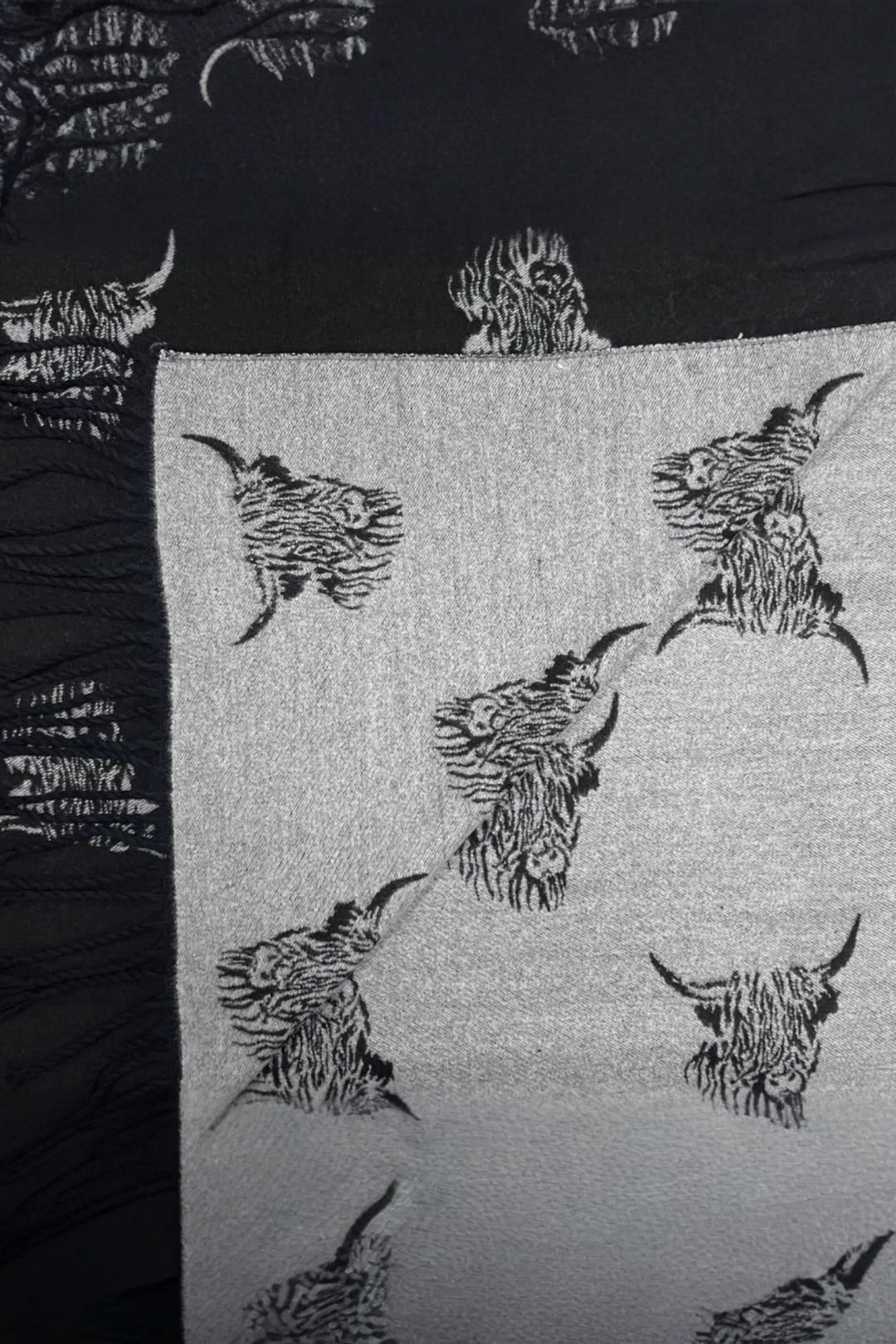 Black Highland Cow Reversible Scarf, Image 5 of 5