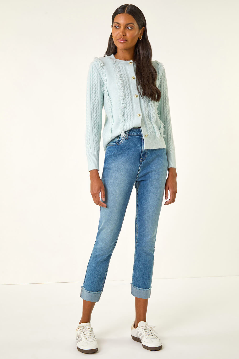 Denim Slim Leg Turn Up Stretch Jeans, Image 3 of 5