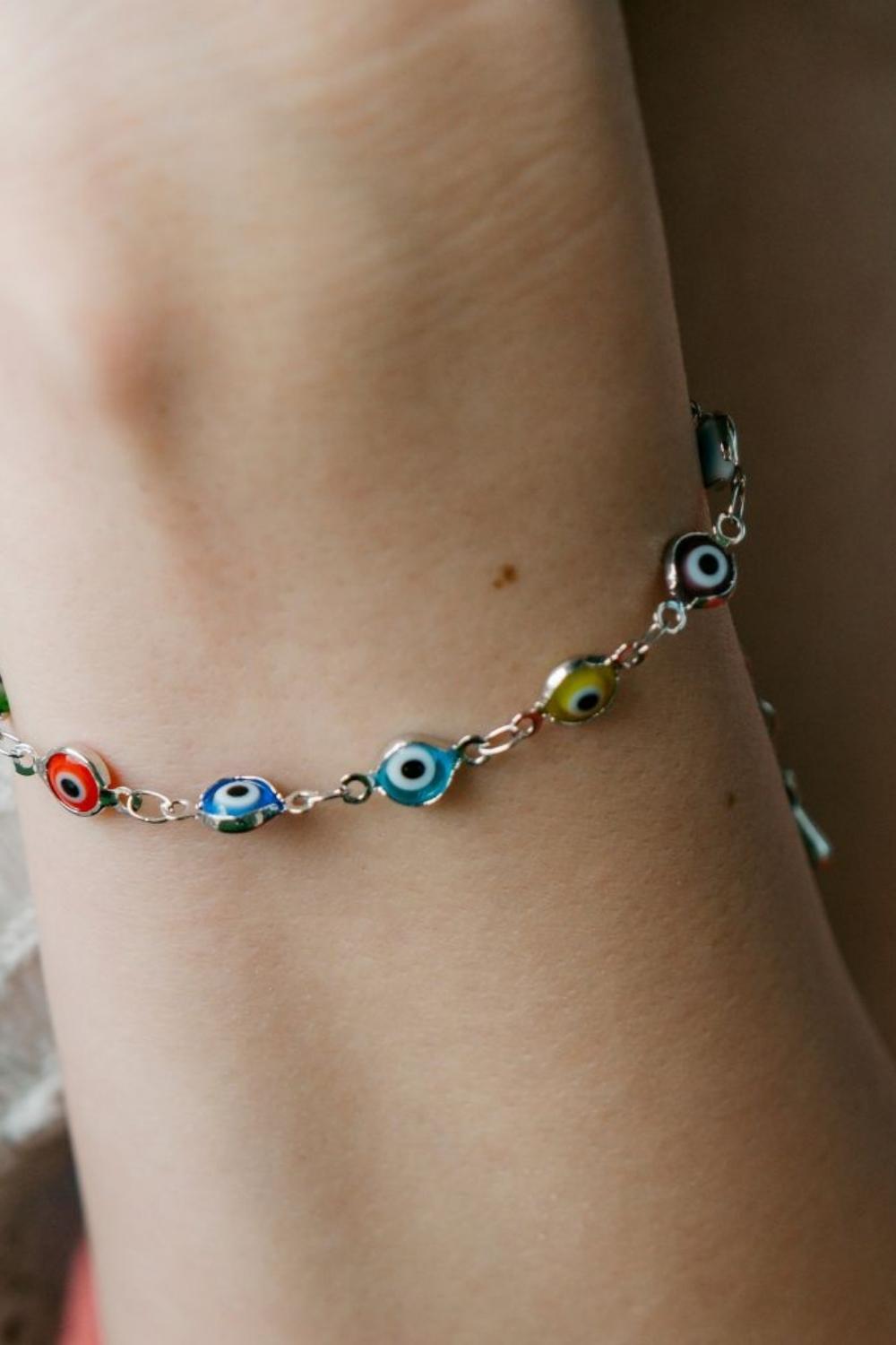 Silver Turkish Evil Eye Rainbow Bracelet, Image 2 of 2
