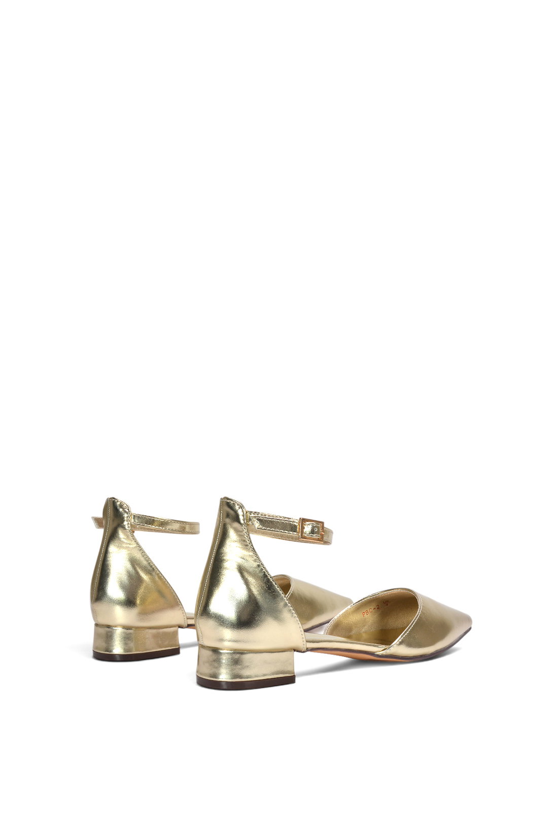 Gold XY LONDON Gold 'Jenny' Low Heel Flat Pointed Toe Ankle Strap Court Shoes, Image 4 of 6