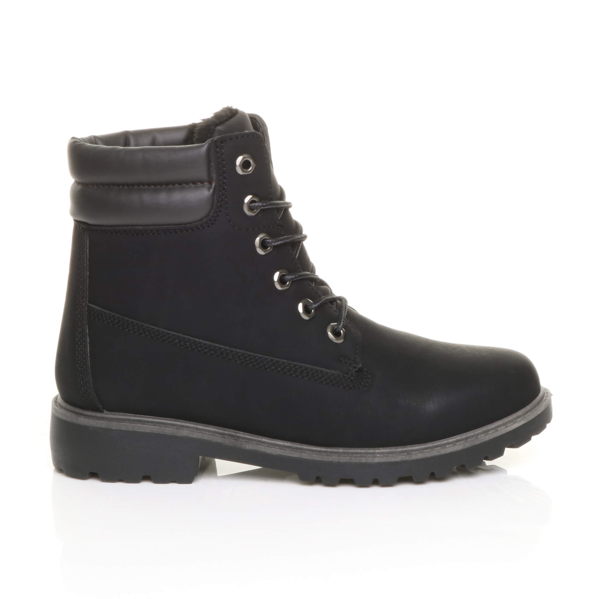 Black AJVANI Black Low Heel Lace Up Biker Worker Boots, Image 2 of 6
