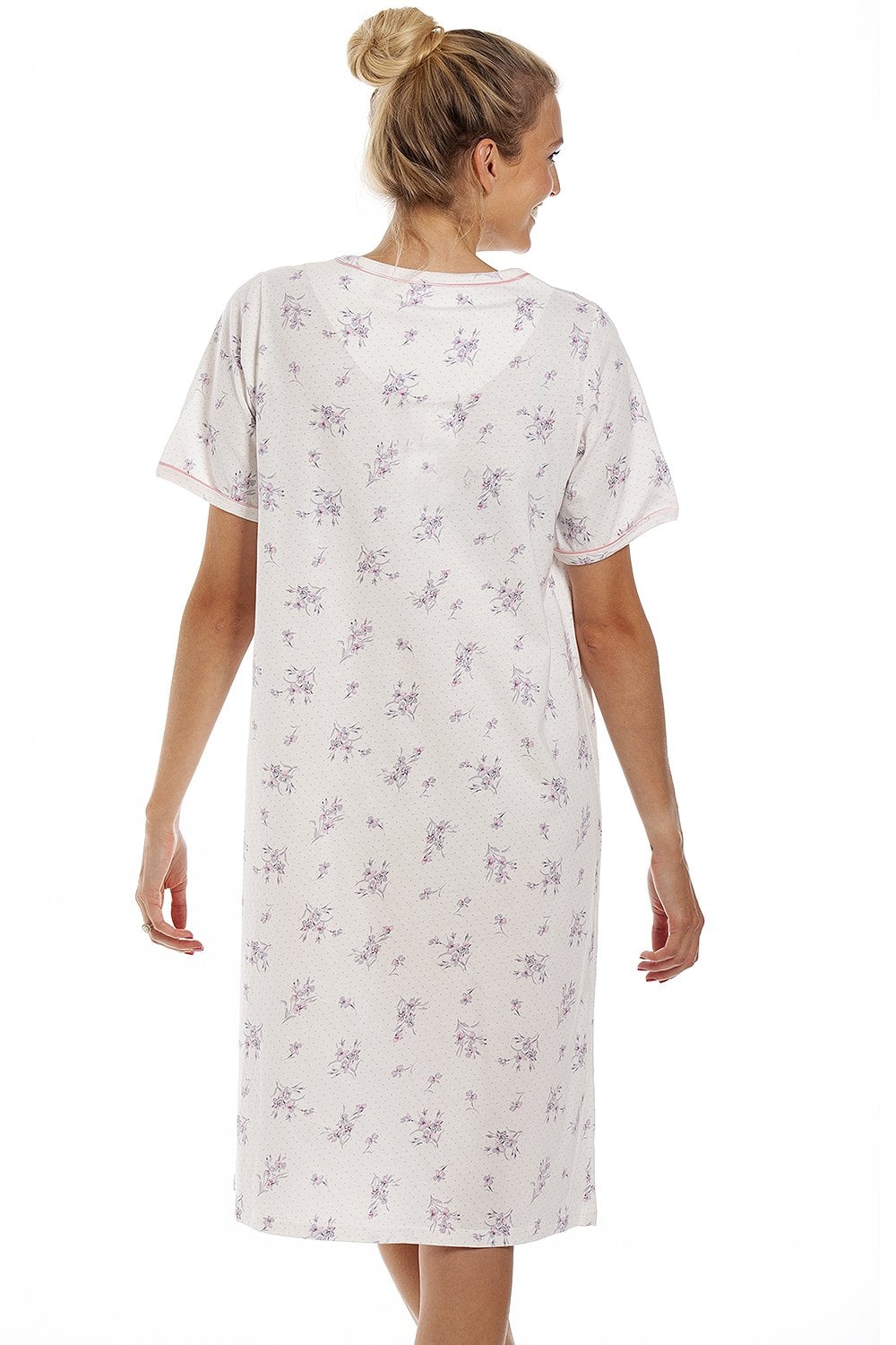 Pink Floral Dot Print Jersey Nightdress, Image 4 of 5