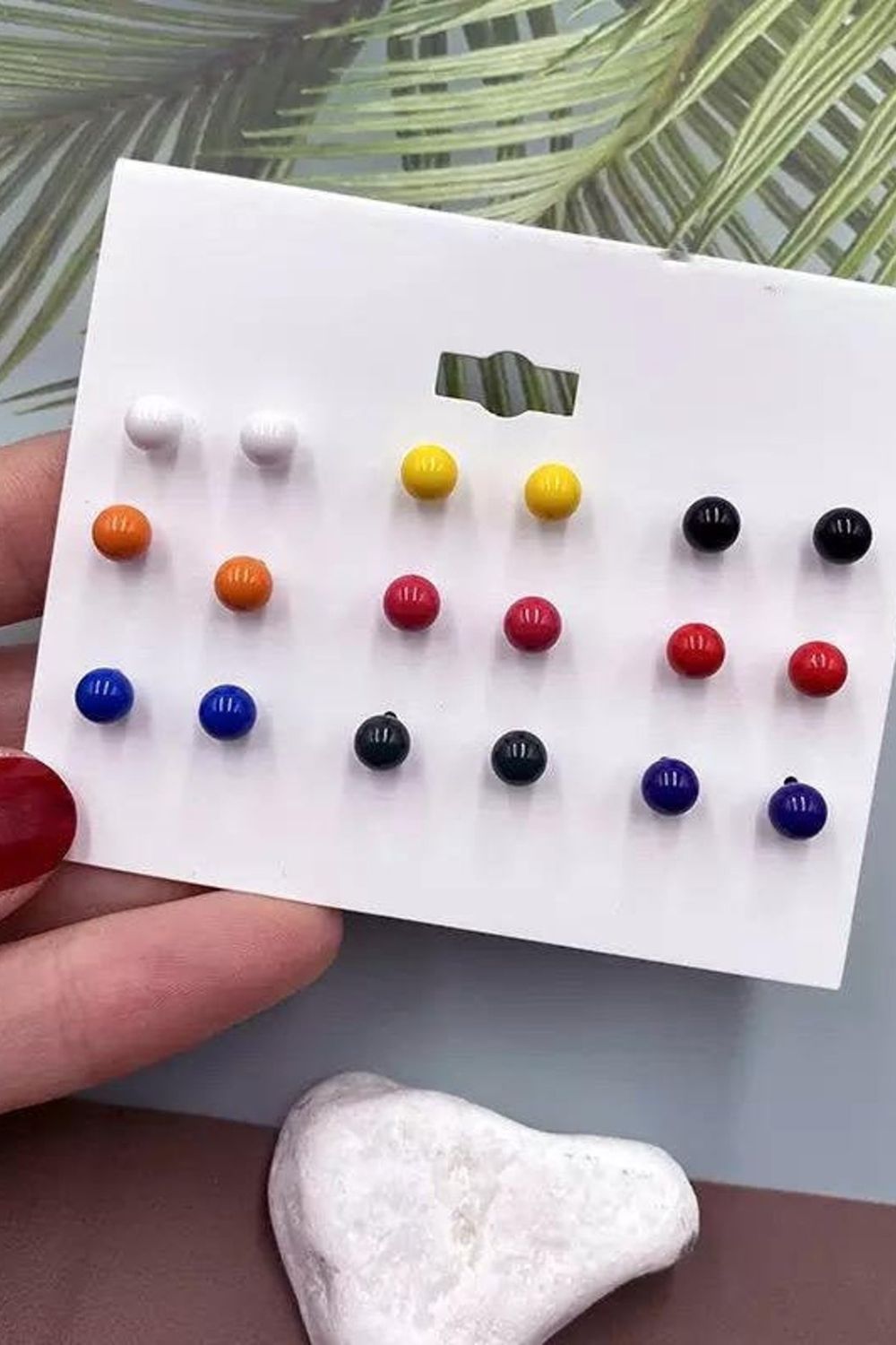 Pink Multicolour Round Ball Minimalist Stud Earrings, Image 1 of 2