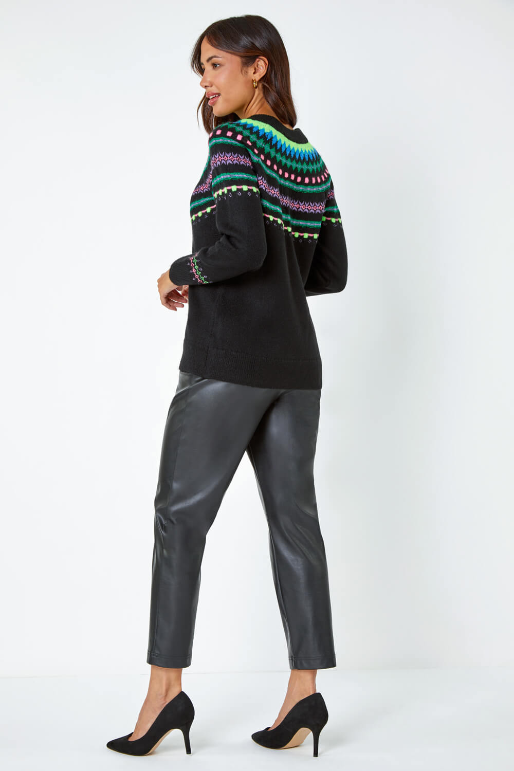 Black Fairisle Stretch Knit Jumper, Image 4 of 5