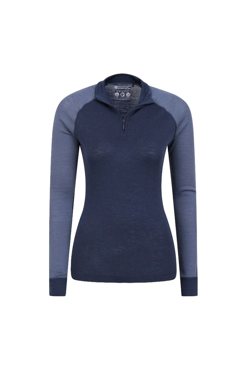Navy Merino Wool Zip Neck Thermal Top, Image 4 of 4