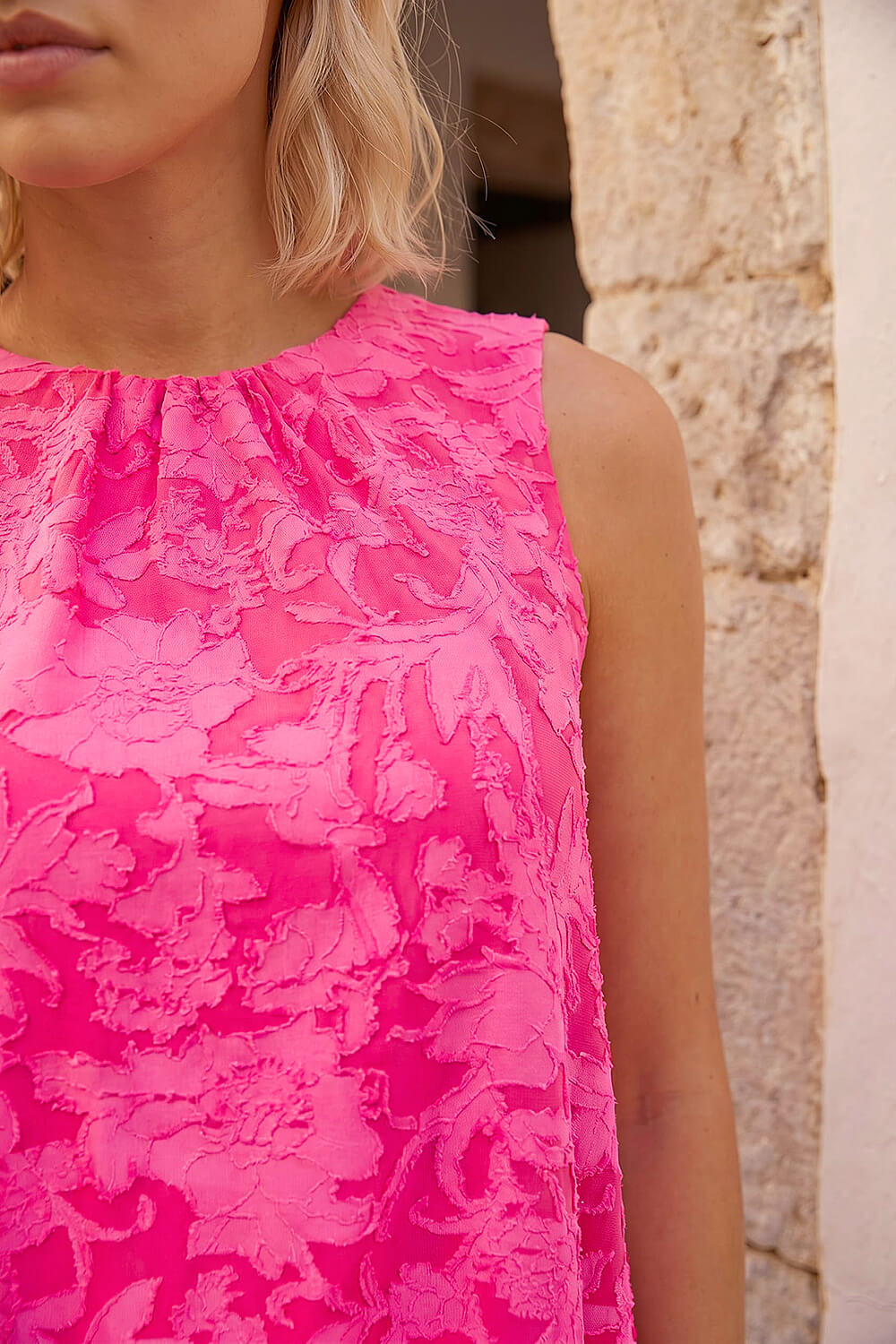 PINK Petite Jacquard Bubble Hem Top, Image 5 of 4