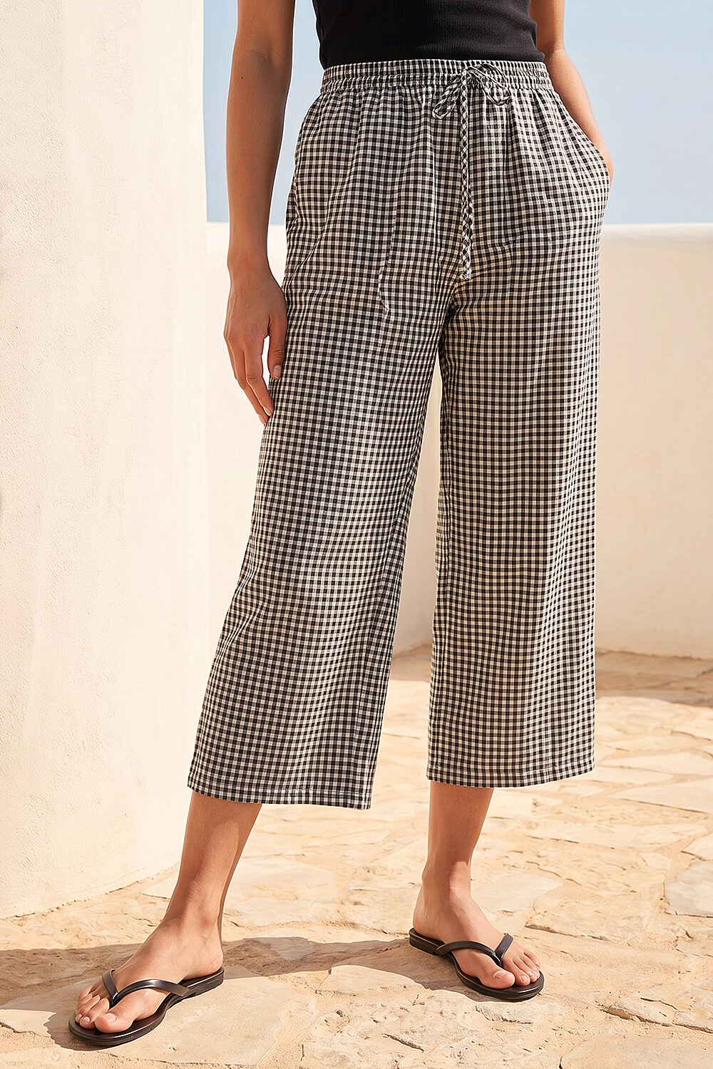 Black Petite Gingham Stretch Cropped Trouser , Image 3 of 4