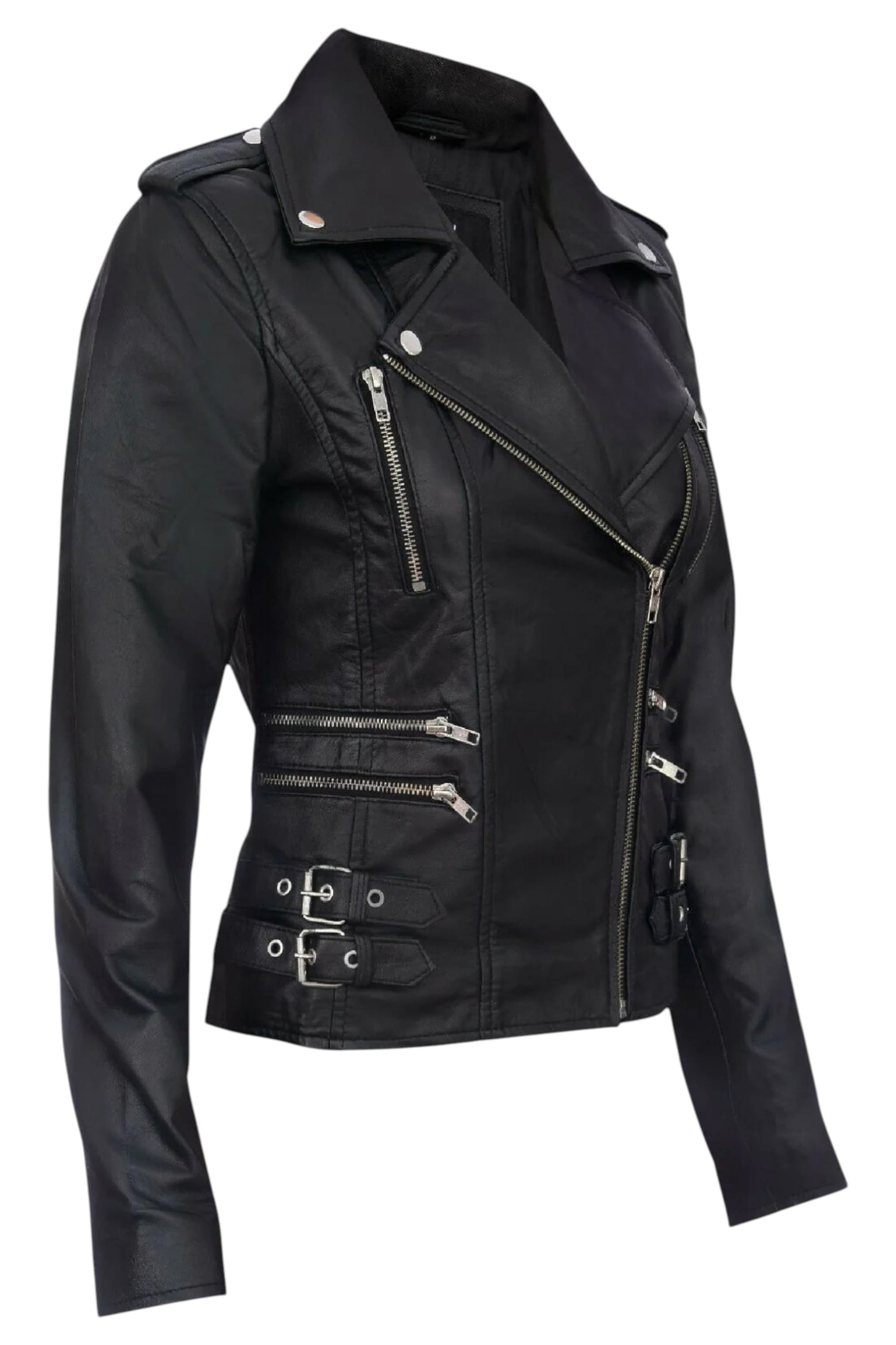 Black Leather Brando Biker Jacket-Loddon, Image 4 of 7