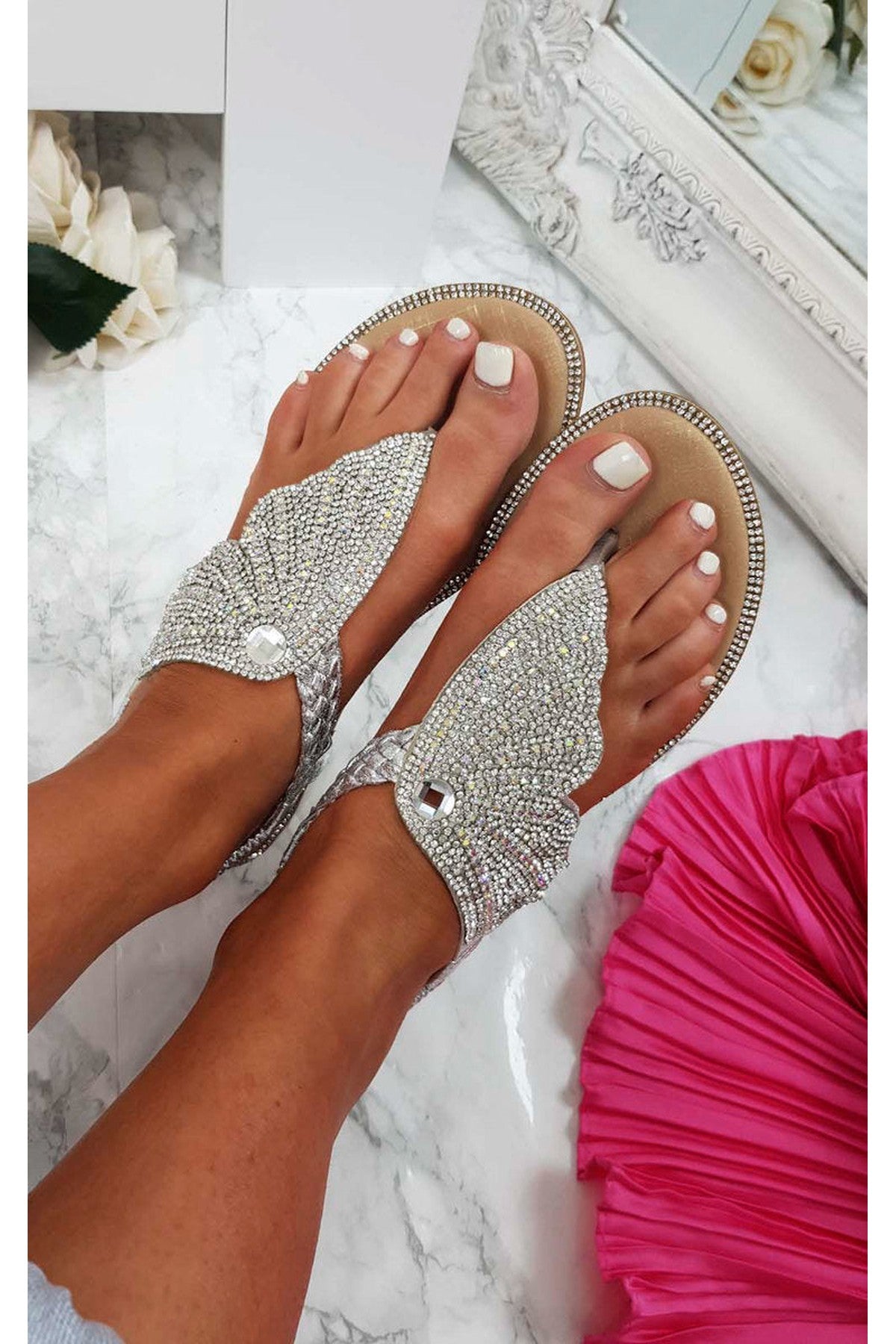 Black Orlagh Diamante Embellished Sandals, Image 3 of 8
