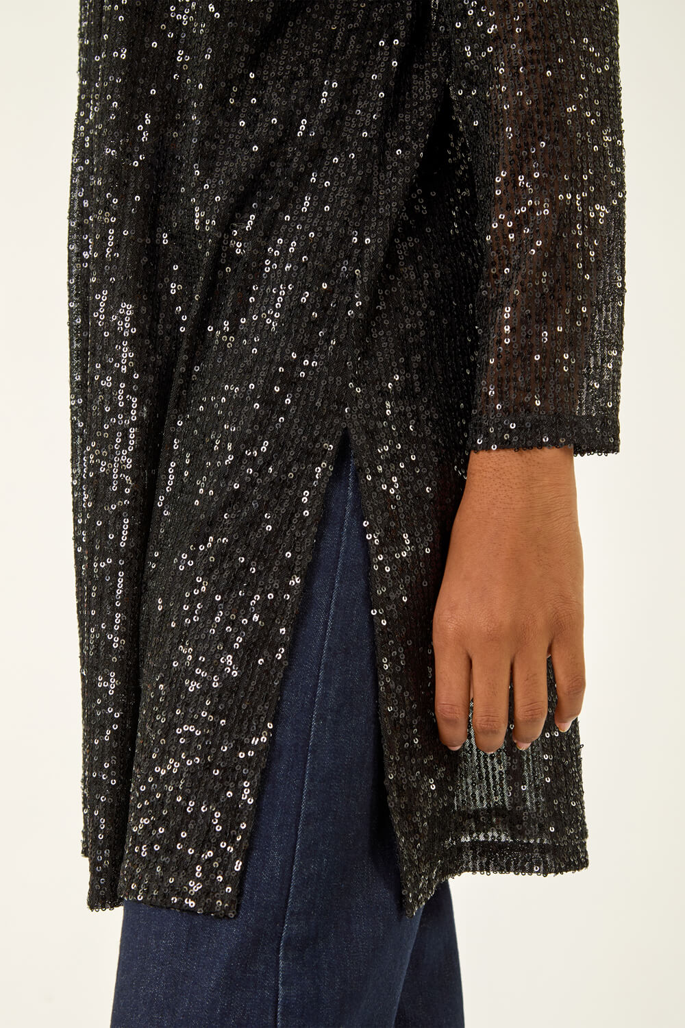 Black Sequin Longline Kimono, Image 6 of 5
