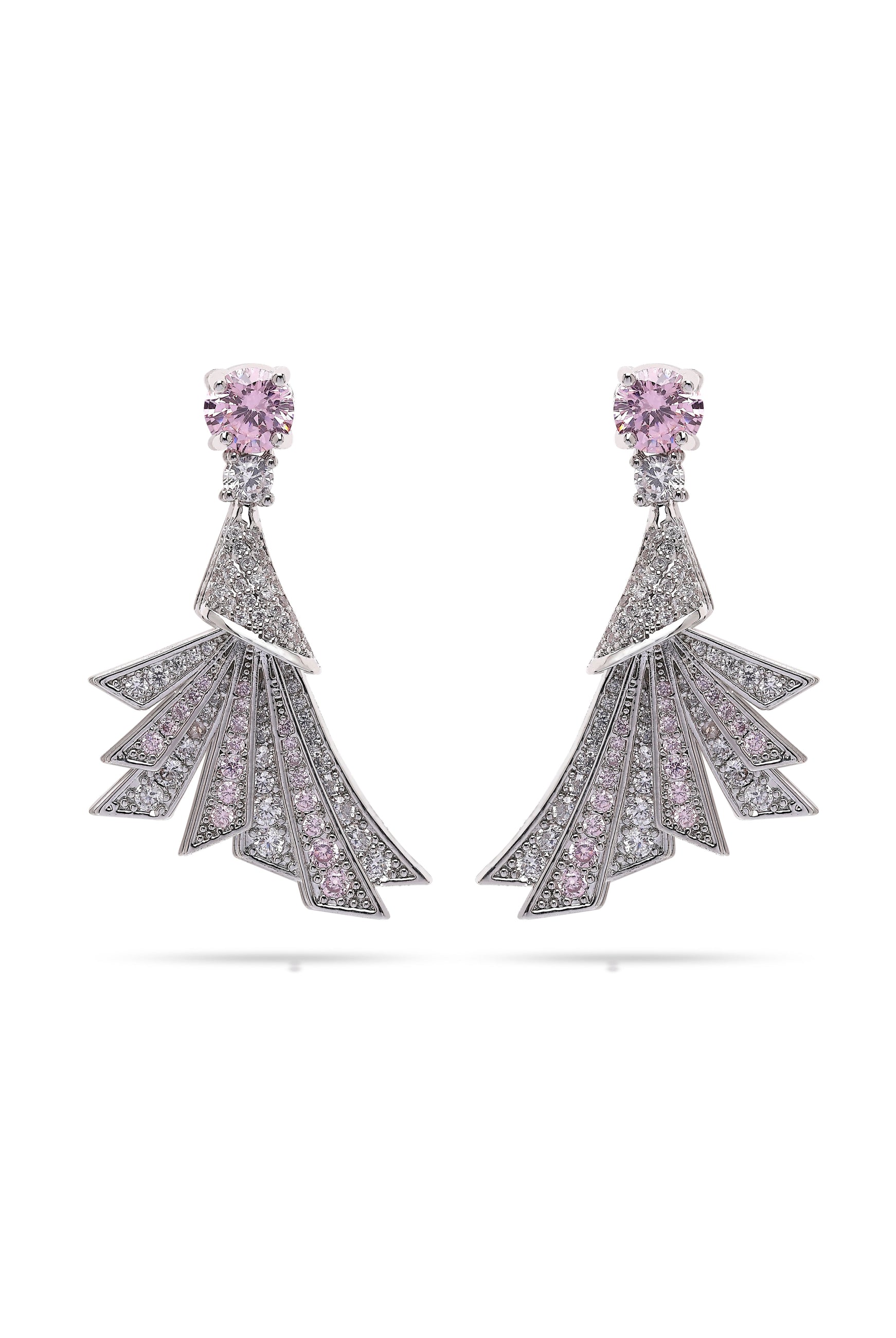 Pink Feather Shaped Drop Earrings