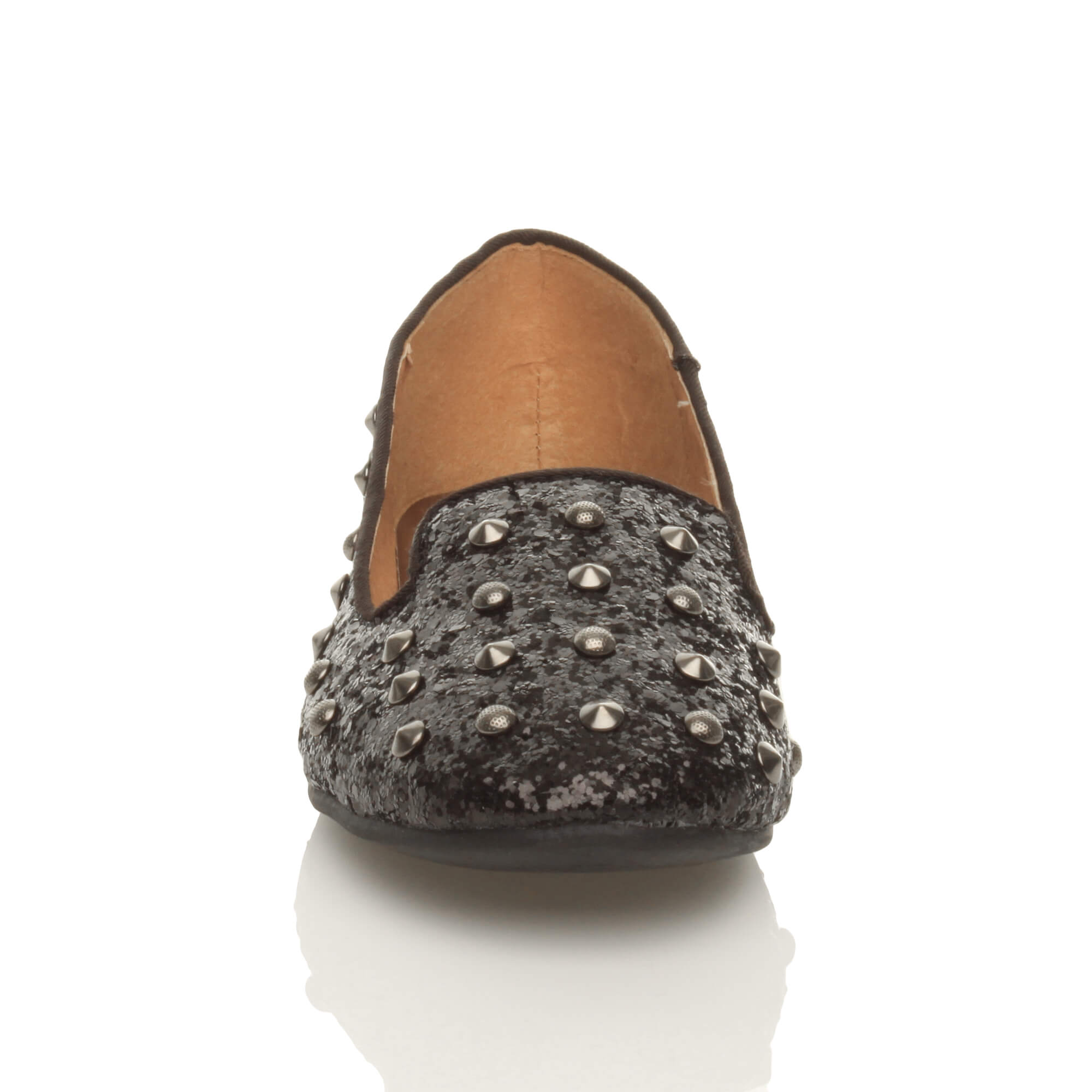 Black Studded Glitter Loafers Ballet Flats, Image 5 of 5