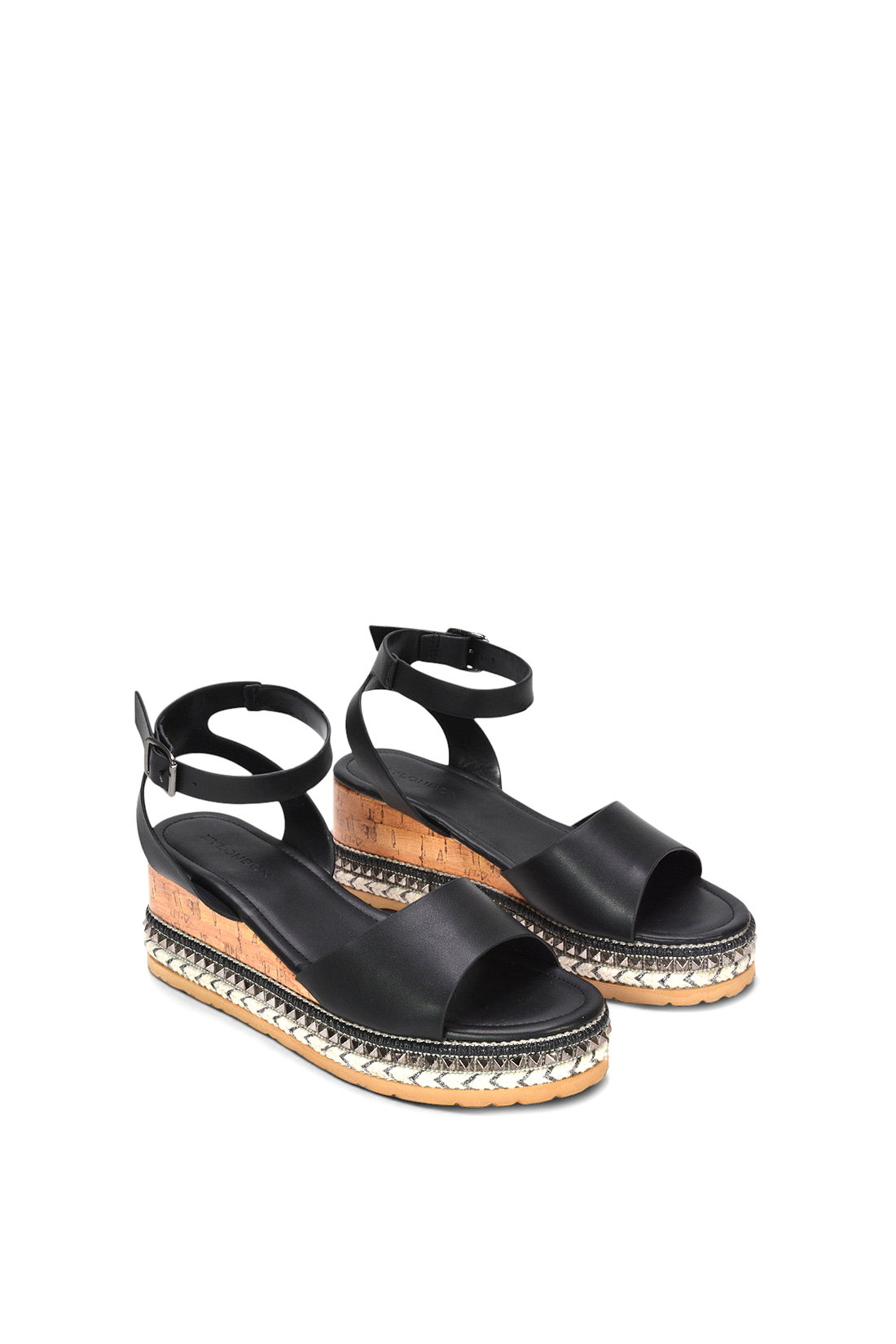 Black XY LONDON Black Platform Chunky Wedge Flatform Sandals With Ankle Strap, Image 5 of 6