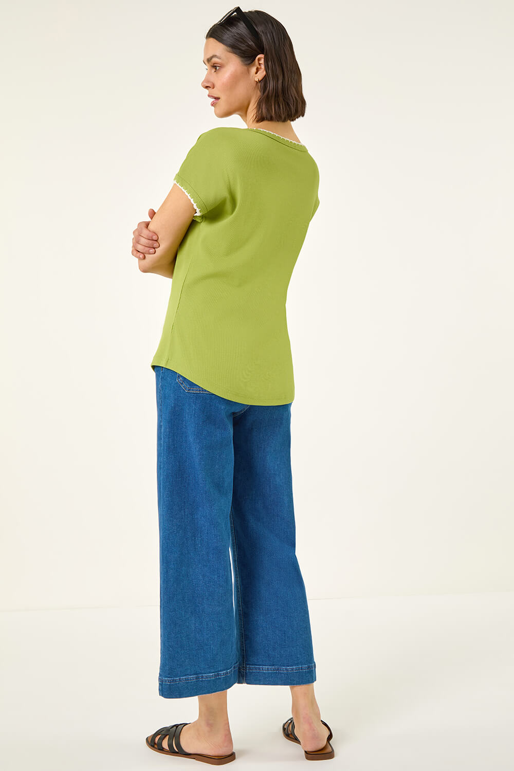 Olive Stitch Detail Ribbed Top, Image 4 of 5