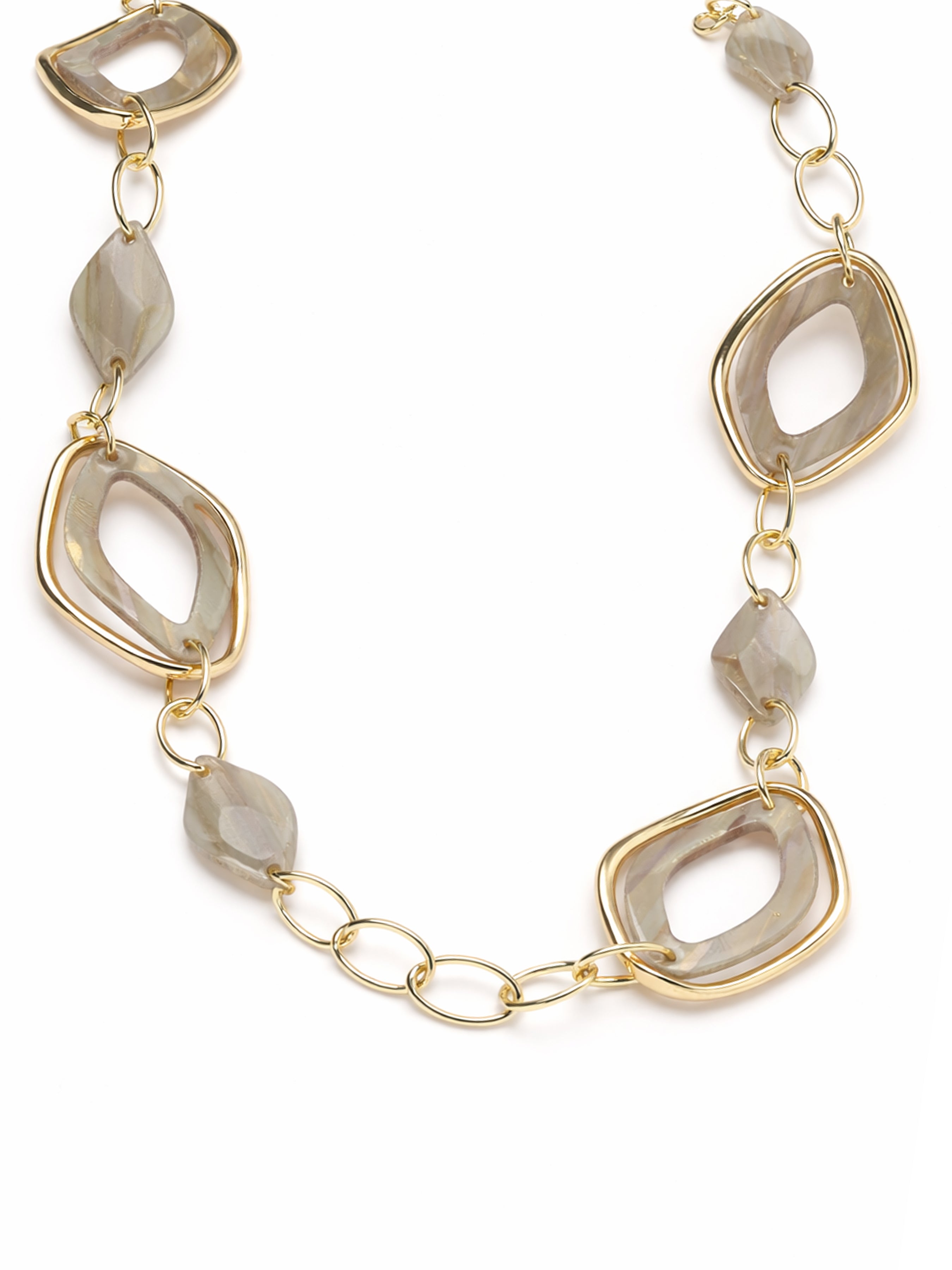 Cream Geometric Shell Link Statement Necklace