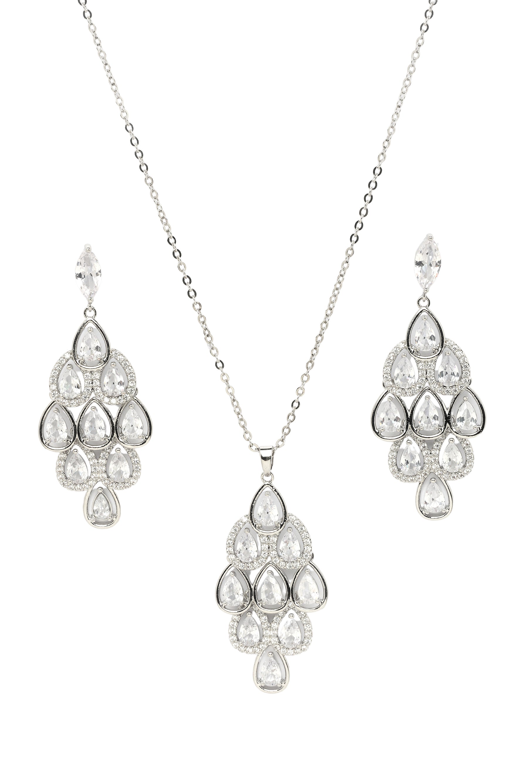 Metallic Pearlescent Waterfall Necklace And Earrings Set