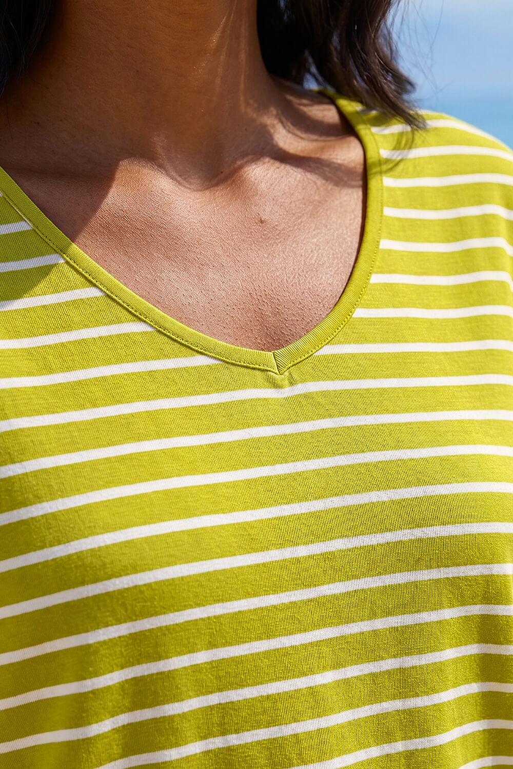 Lime Stripe Print V-Neck Stretch Tee, Image 5 of 4