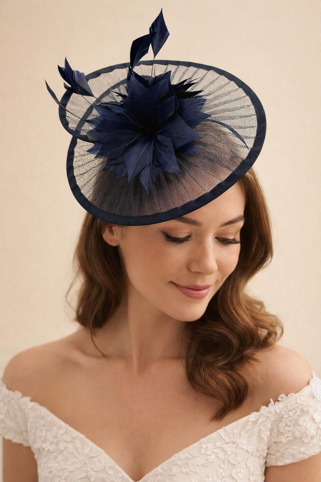 Purple Spiral Circular Brim Fascinator With Feathers Burst