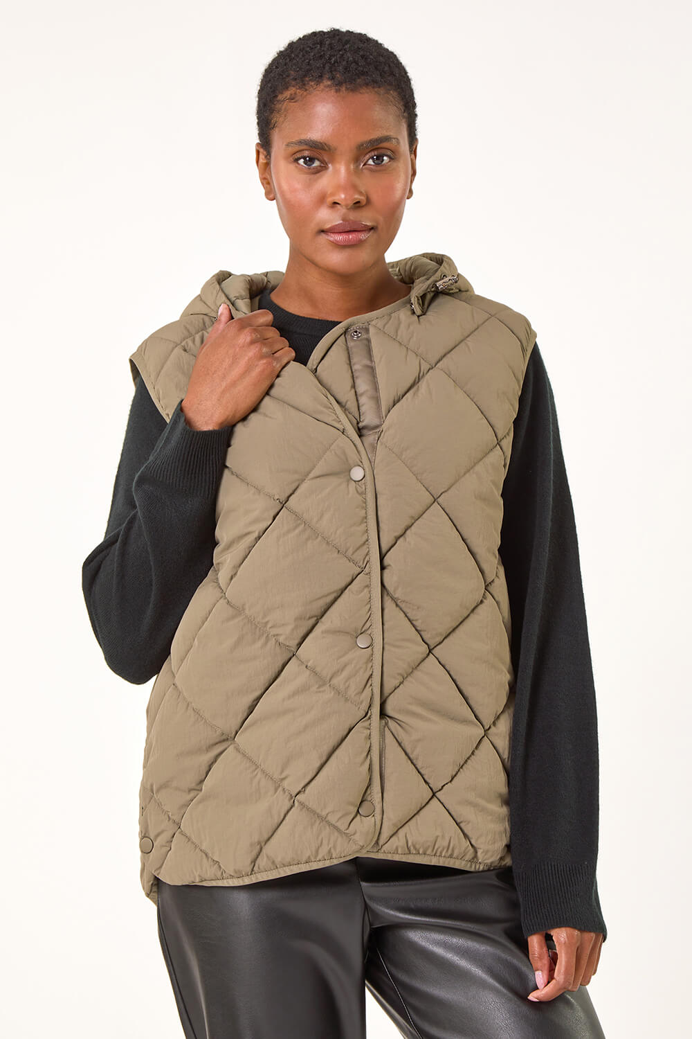 Khaki Hooded Quilt Gilet, Image 5 of 8