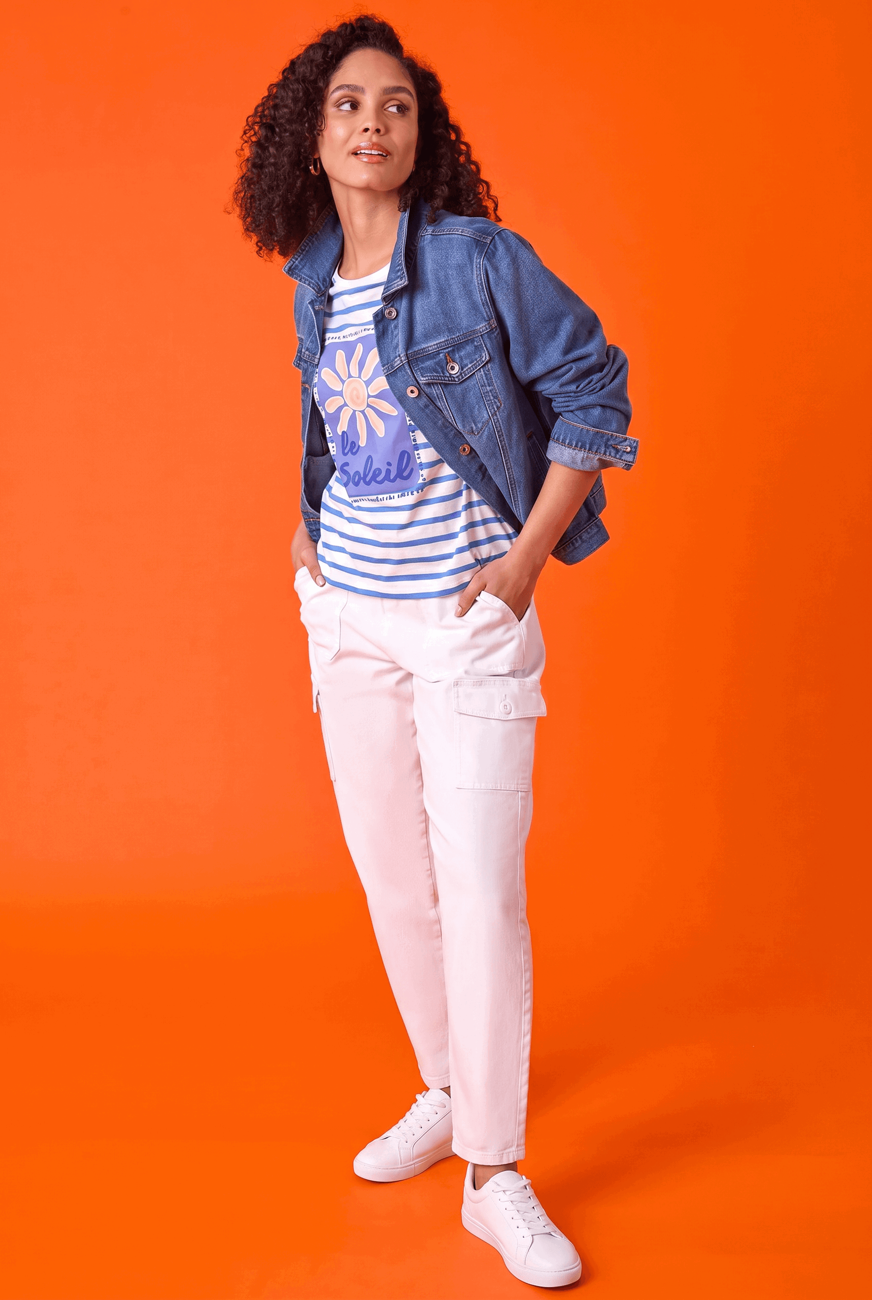 White Casual Elastic Waist Cargo Stretch Trousers, Image 6 of 6
