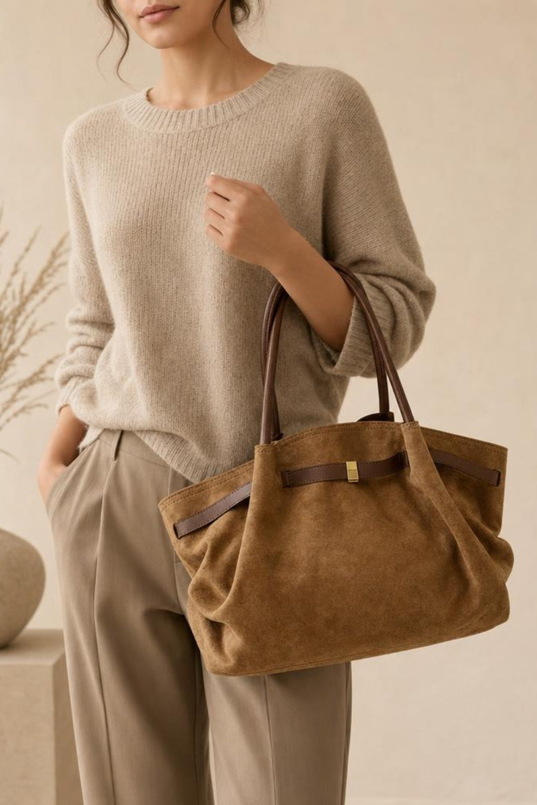 Brown Vintage Soft Faux Suede Shoulder Bag, Image 1 of 4