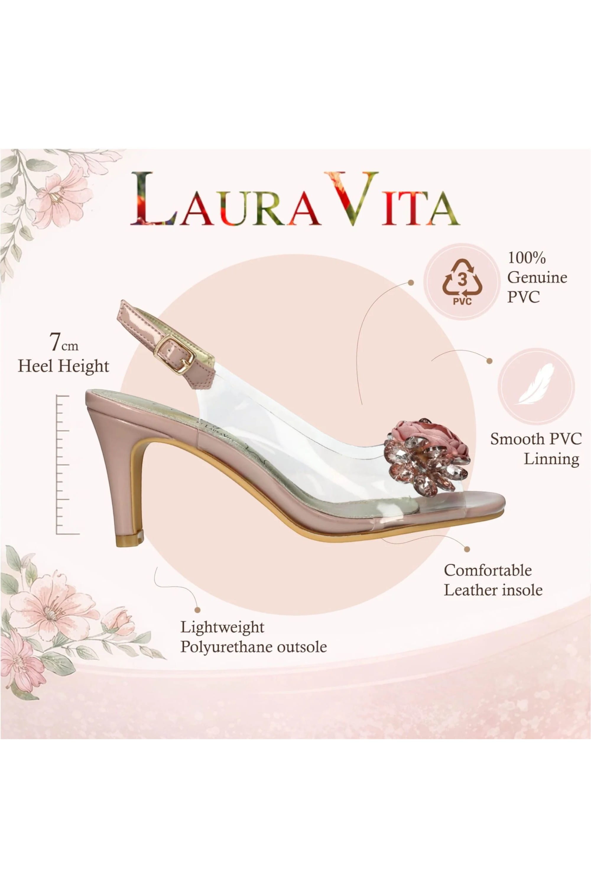 Pink Women’s Crystal Heel Sandals - Mira 01, Image 3 of 7
