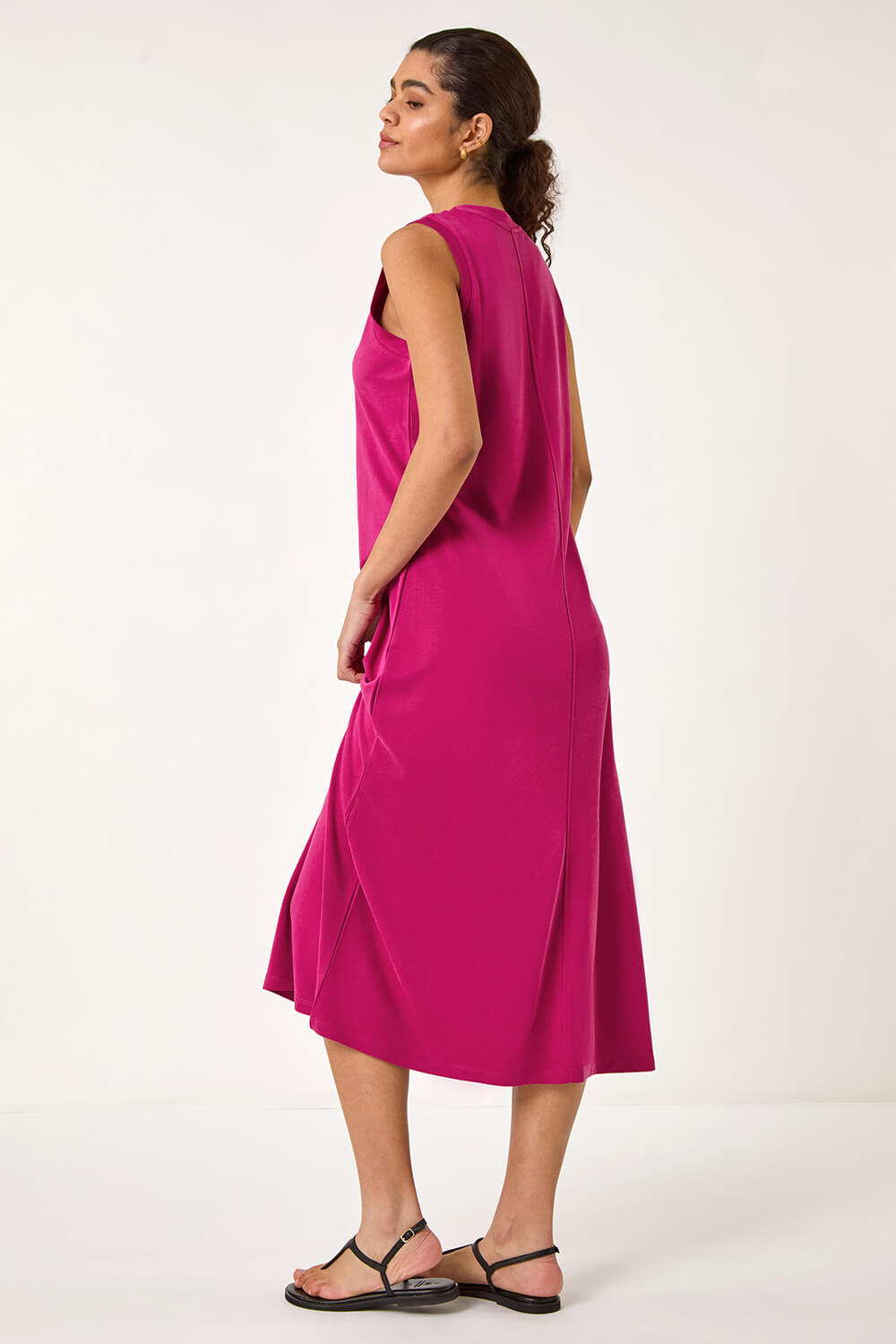 Magenta Sandwash Stretch Midi Dress, Image 4 of 5