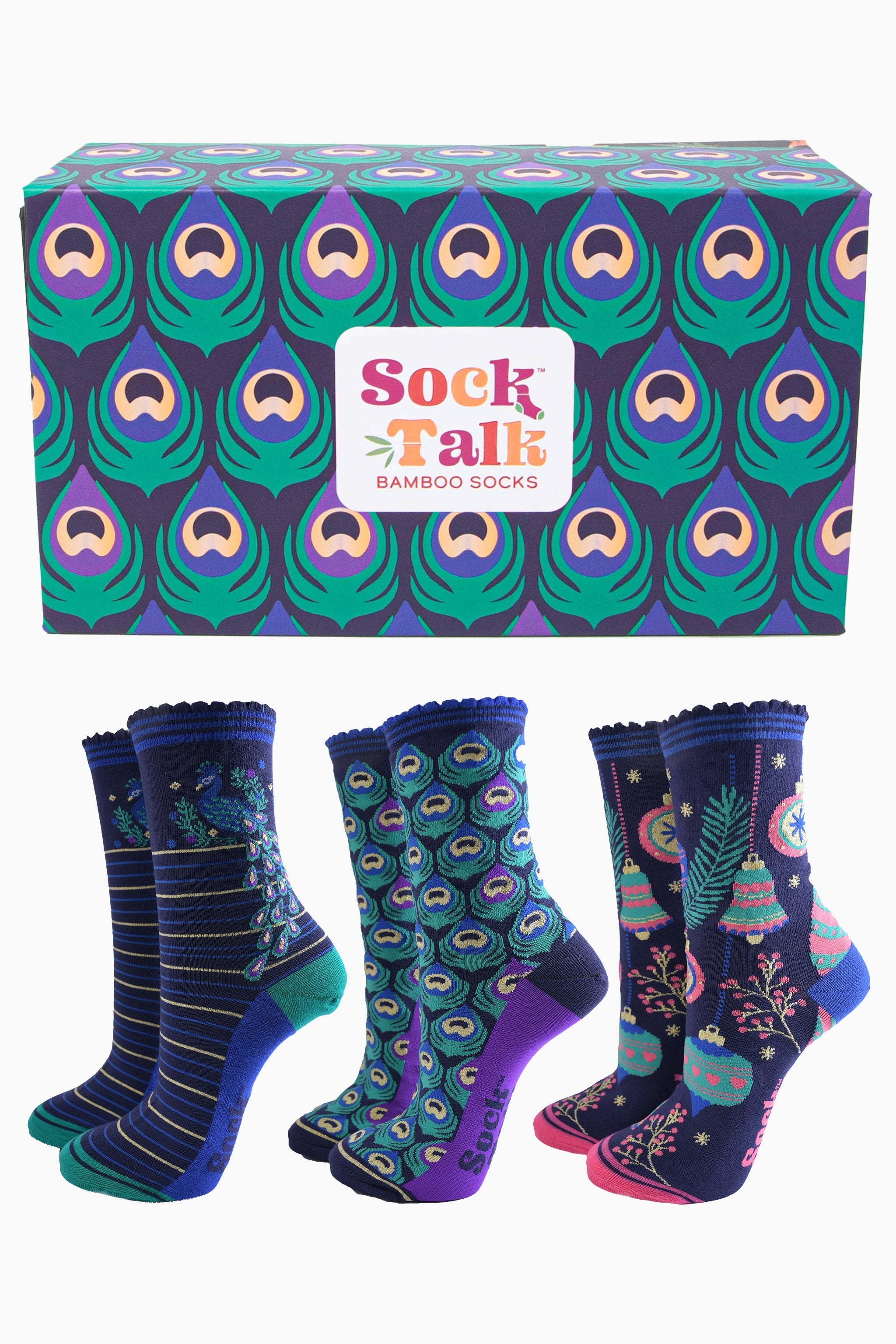 Multi Playful Peacocks Bamboo Sock Gift Set