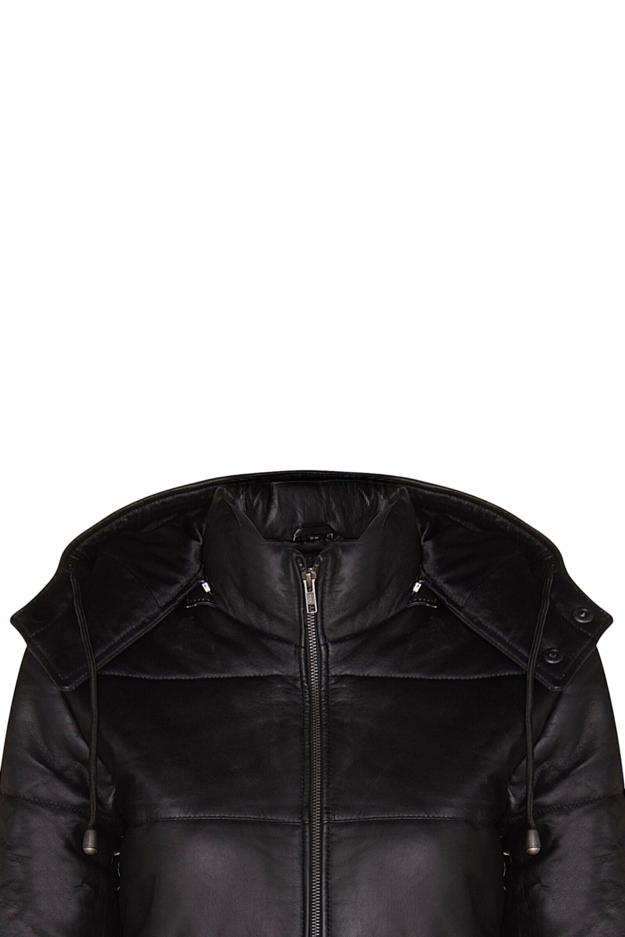 Black Womens Puffer Leather Bomber Jacket-Ajax, Image 4 of 6