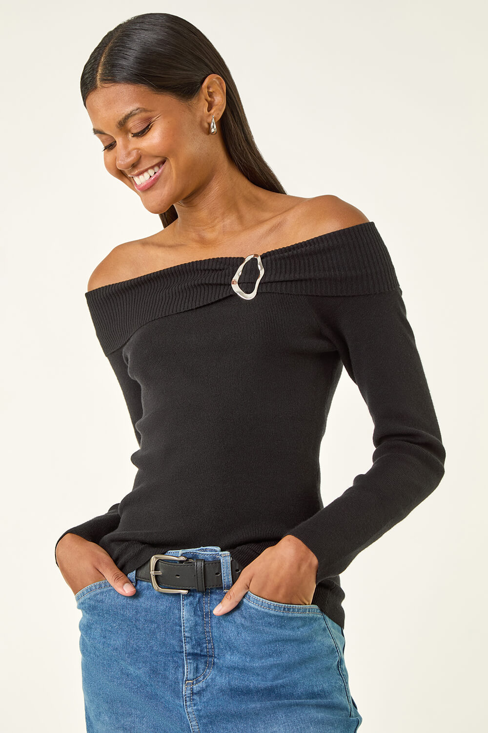 Black Bardot Hardware Knit Jumper, Image 5 of 5