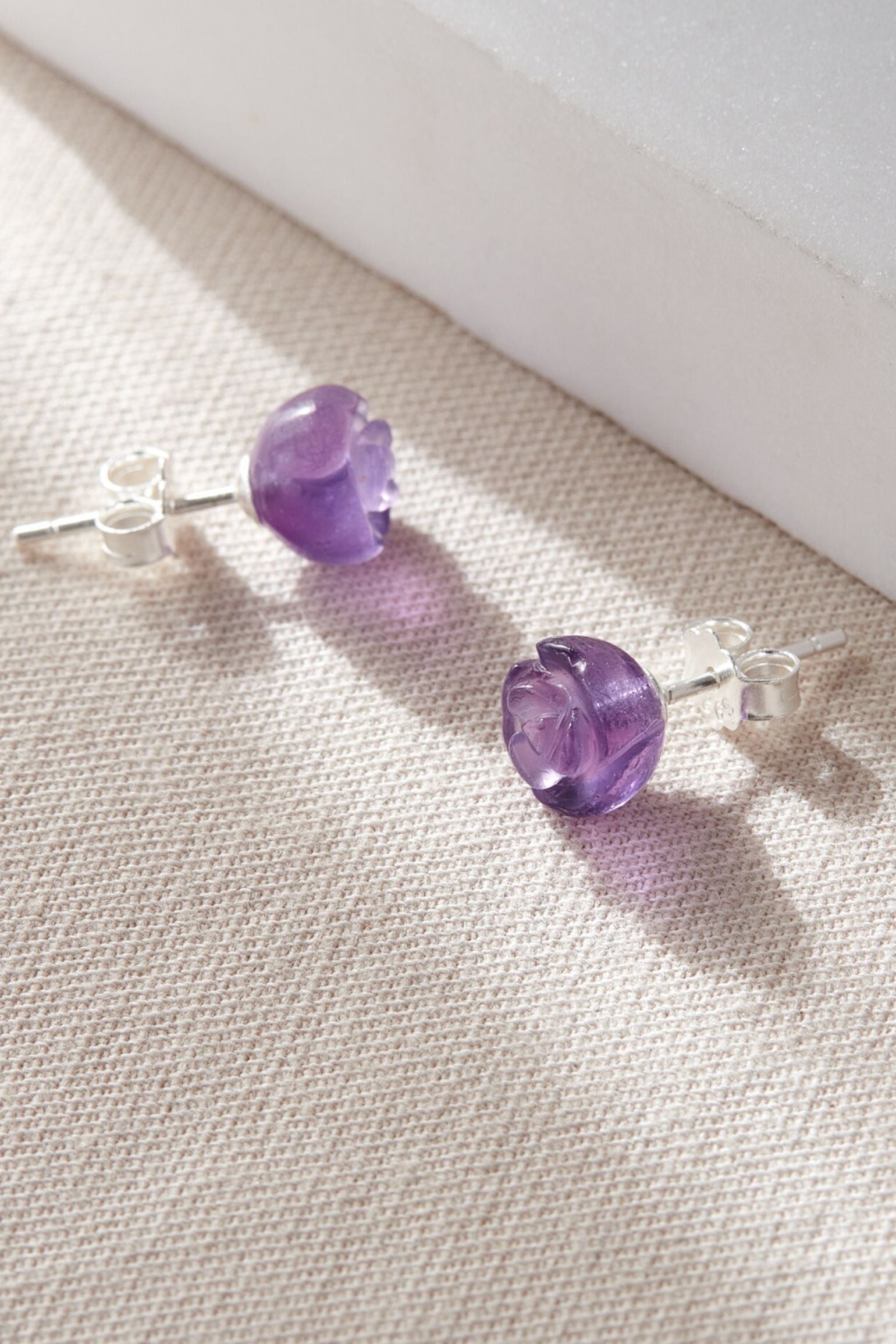 Purple Sterling Silver Amethyst Rose Studs, Image 3 of 3