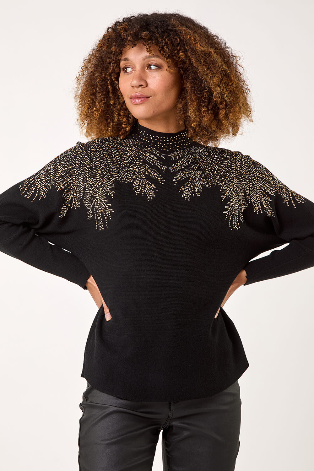 Black Shimmer Leaf Knit Jumper, Image 5 of 5