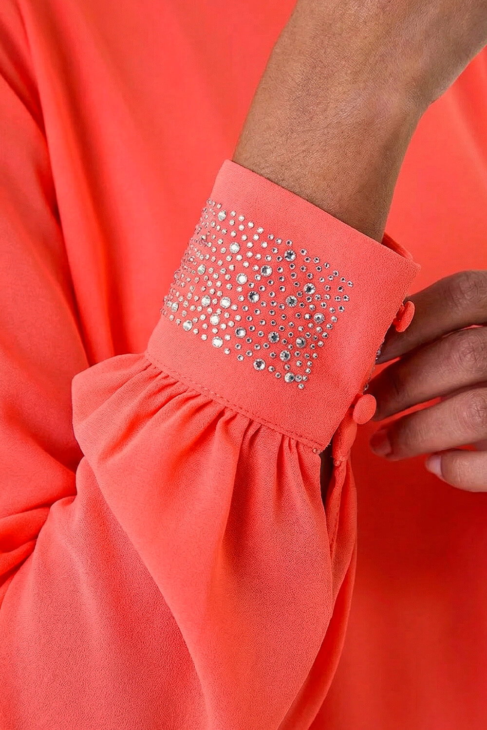 Coral Sparkly Detail Asymmetric Hem Top, Image 5 of 4
