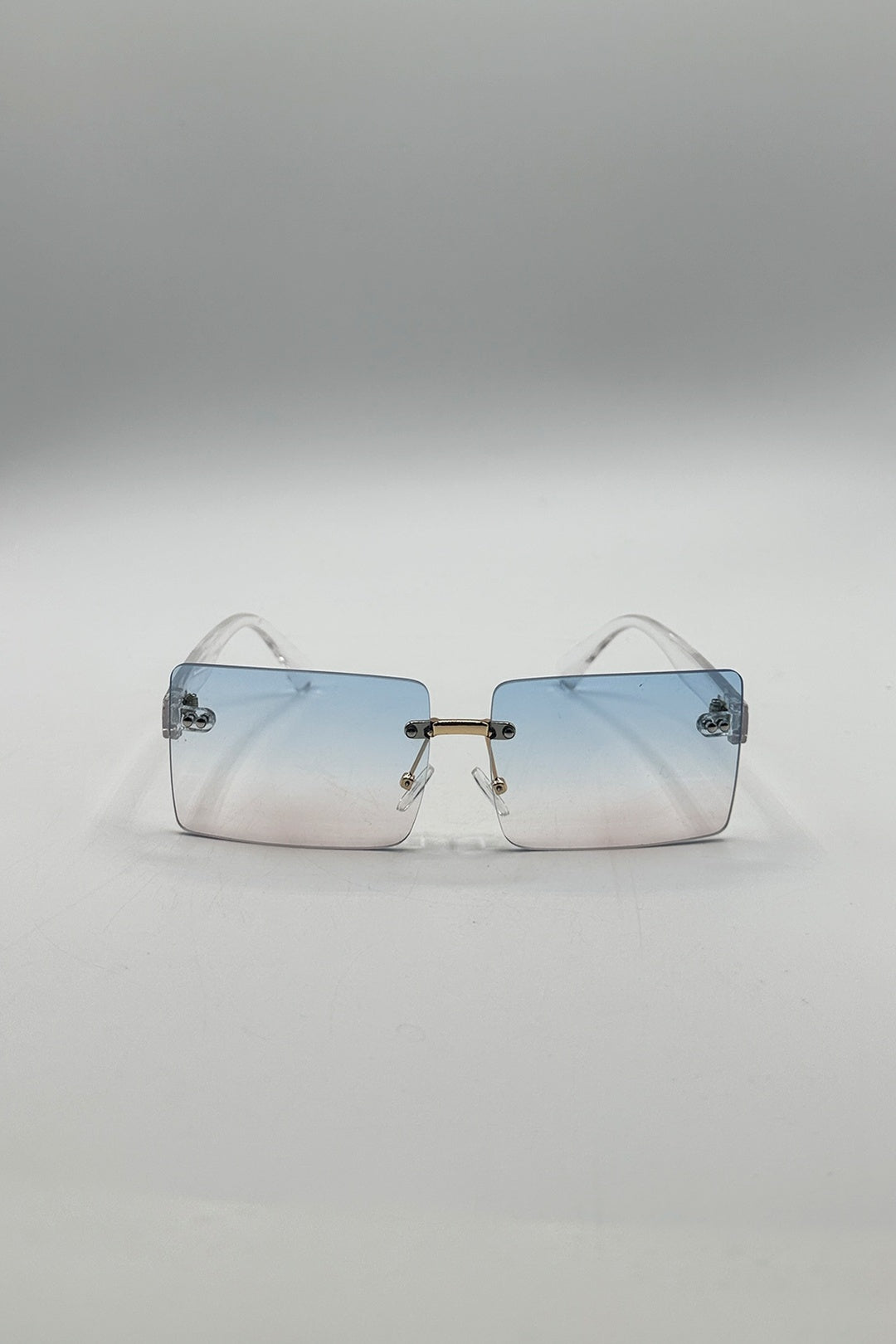 Pink Square Rimless Sunglasses With Ombre Lens