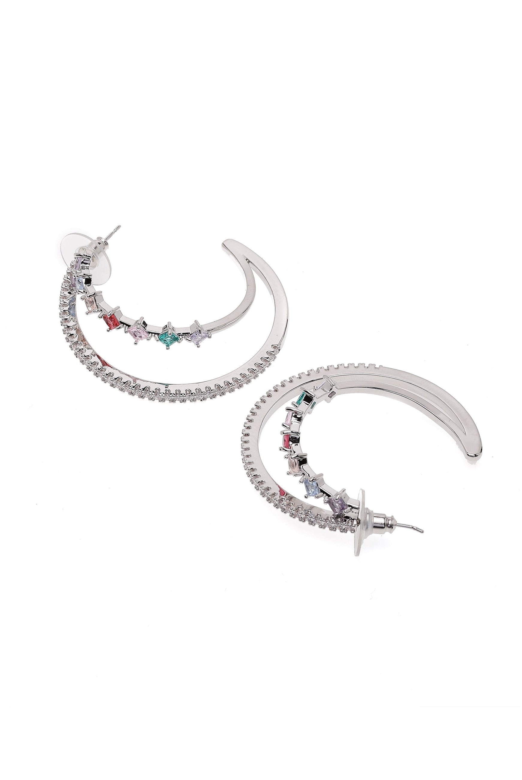 Silver Multi colored Hoop Earrings, Image 3 of 4