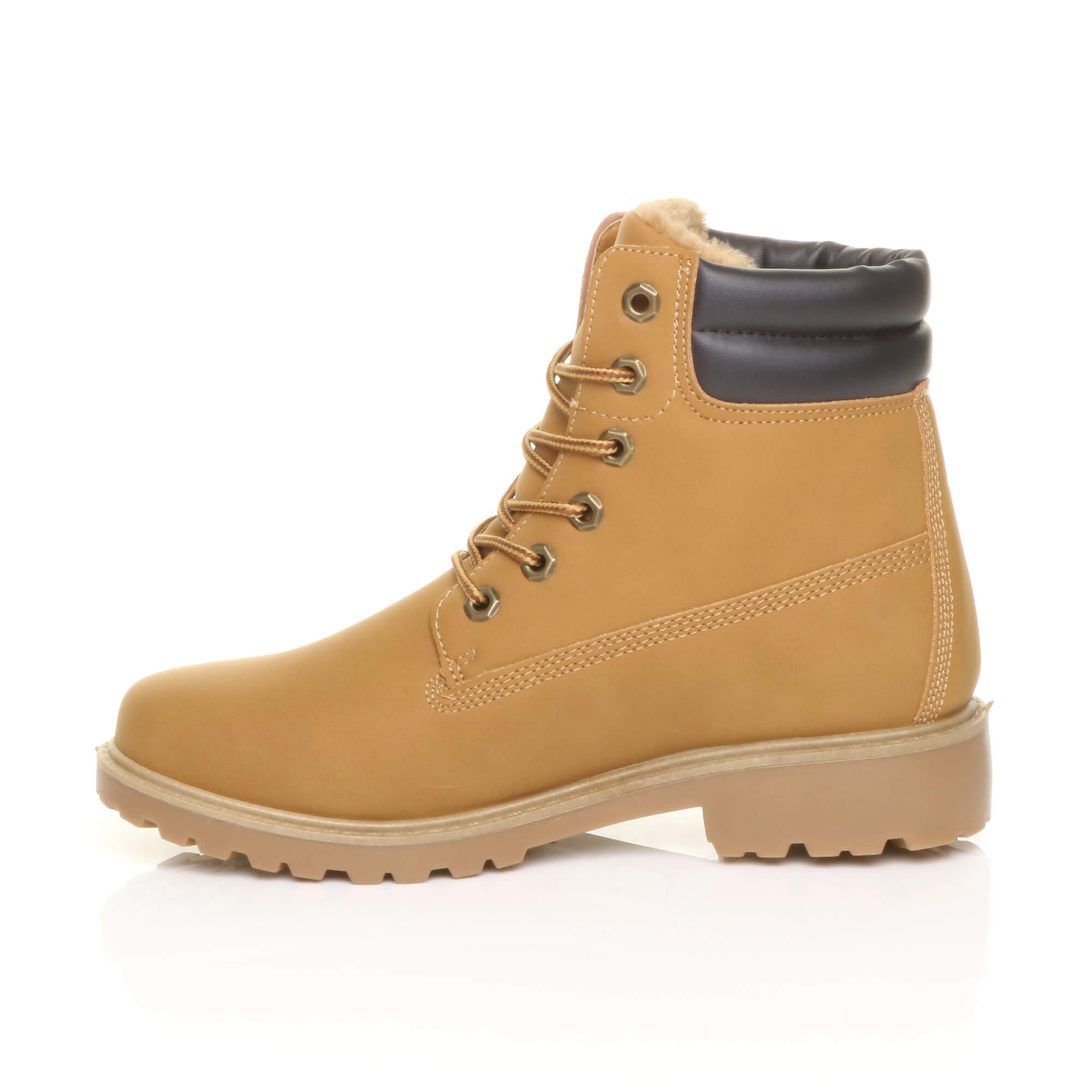 Camel AJVANI Camel Low Heel Lace Up Biker Worker Boots, Image 3 of 6