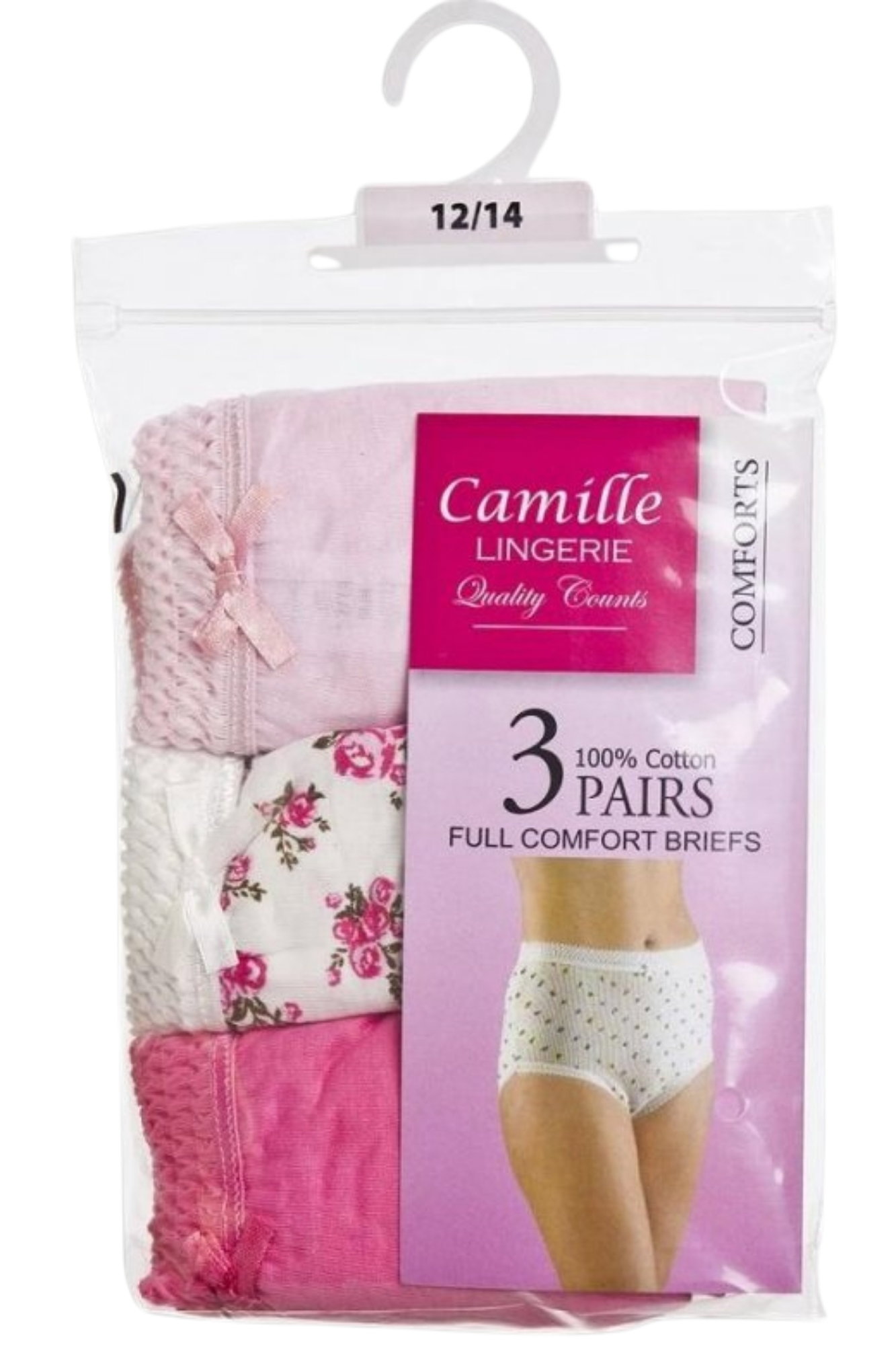 Pink Camille Lingerie Pink 3 Pack High Waisted Briefs, Image 5 of 5