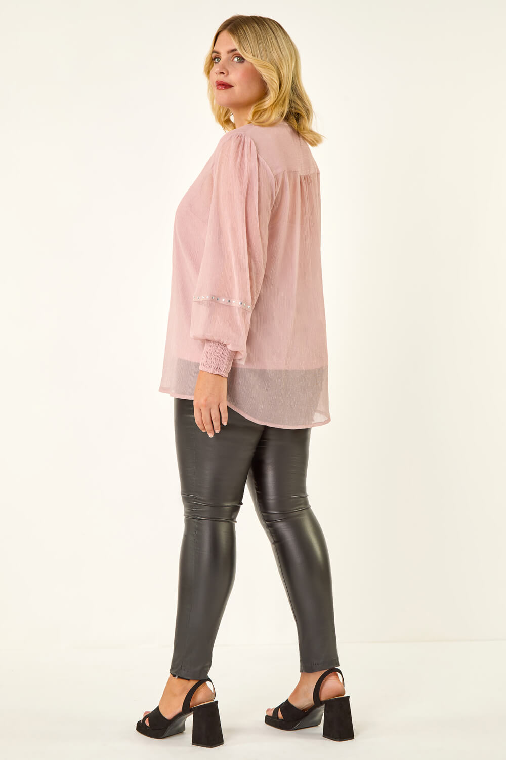 Light Pink Curve Shimmer Chiffon Blouse, Image 4 of 5