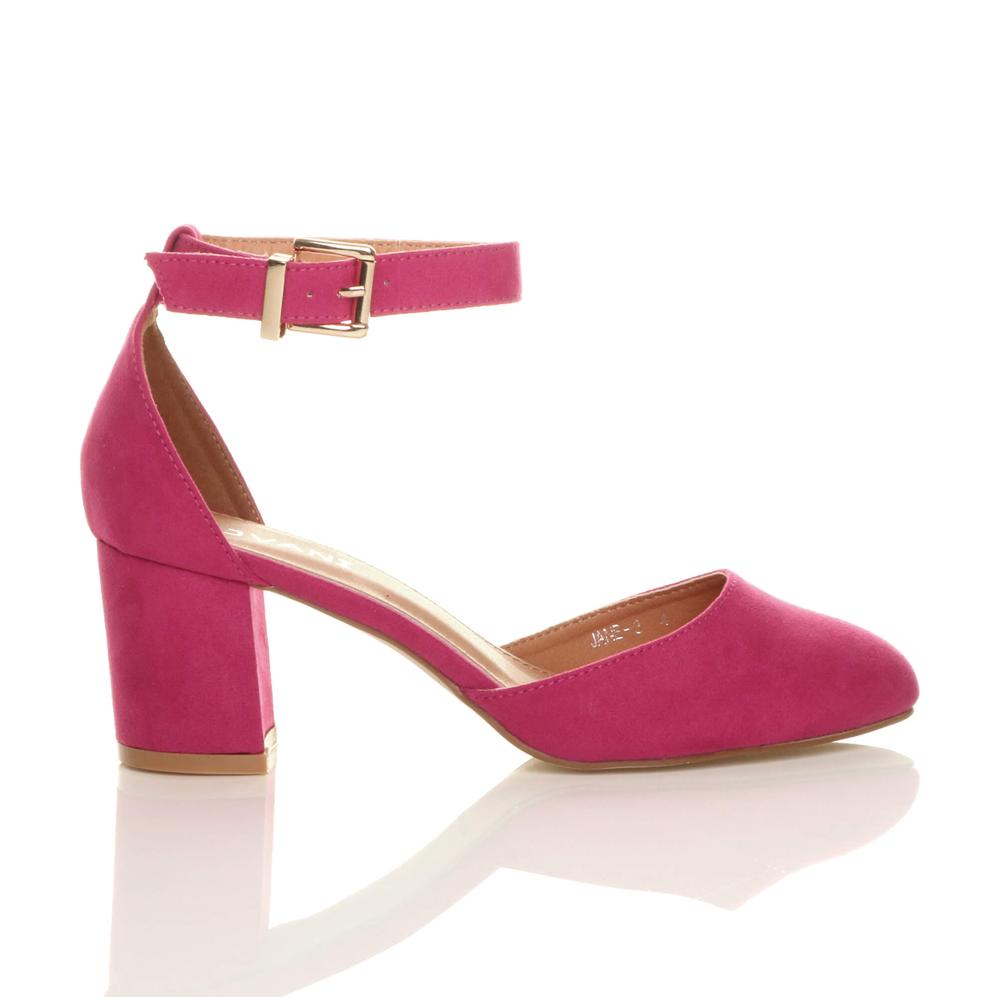 Fuchsia AJVANI Fuchsia Mid Block Heel Ankle Strap 2 Part Heels, Image 2 of 6