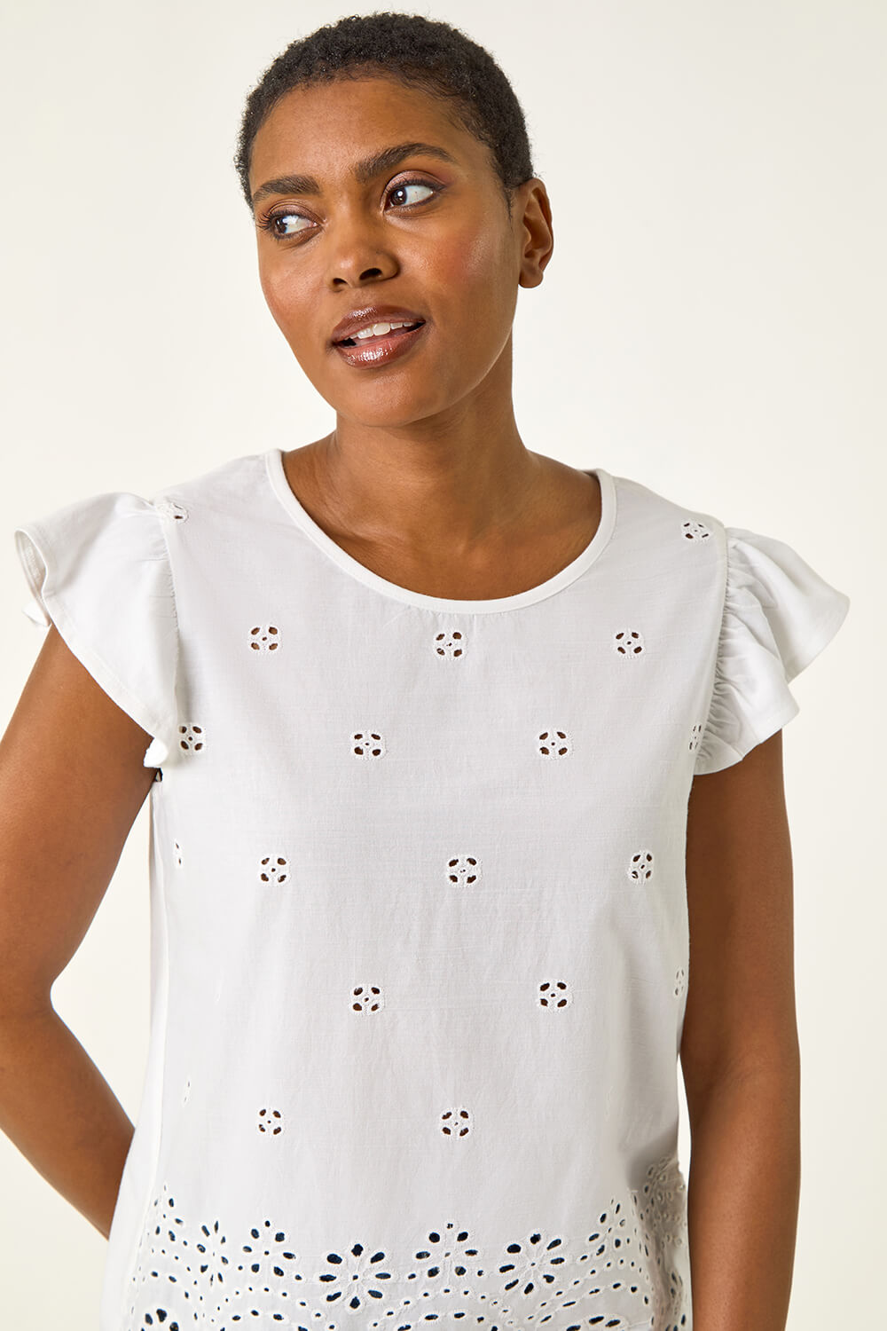 Ivory Broderie Hem Stretch Top, Image 5 of 5
