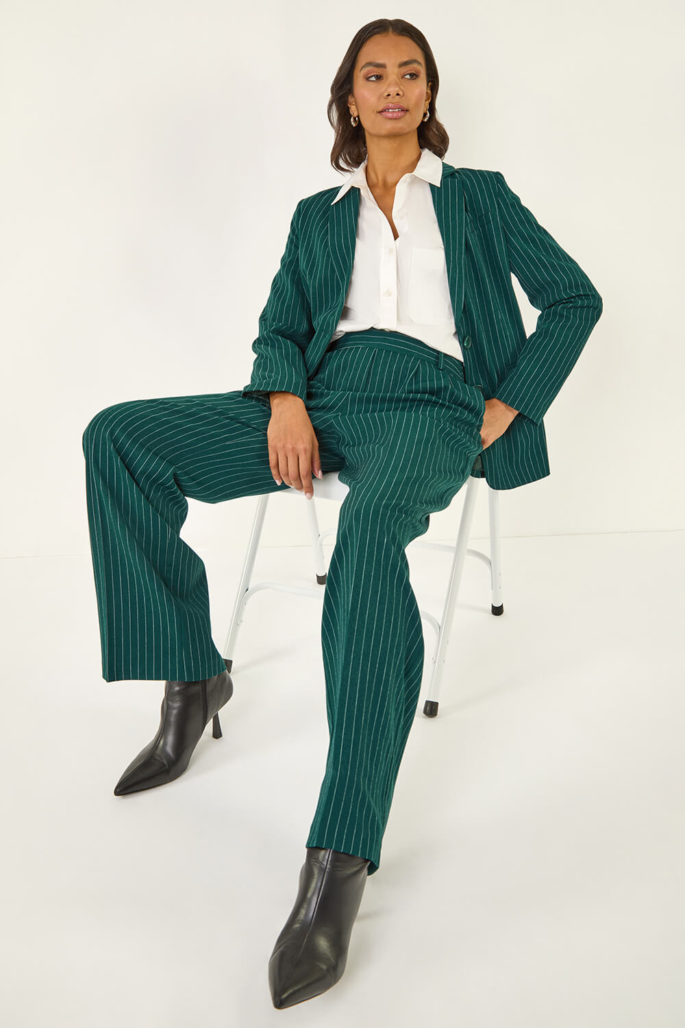 Green Stripe Wide Leg Trouser, Image 3 of 7