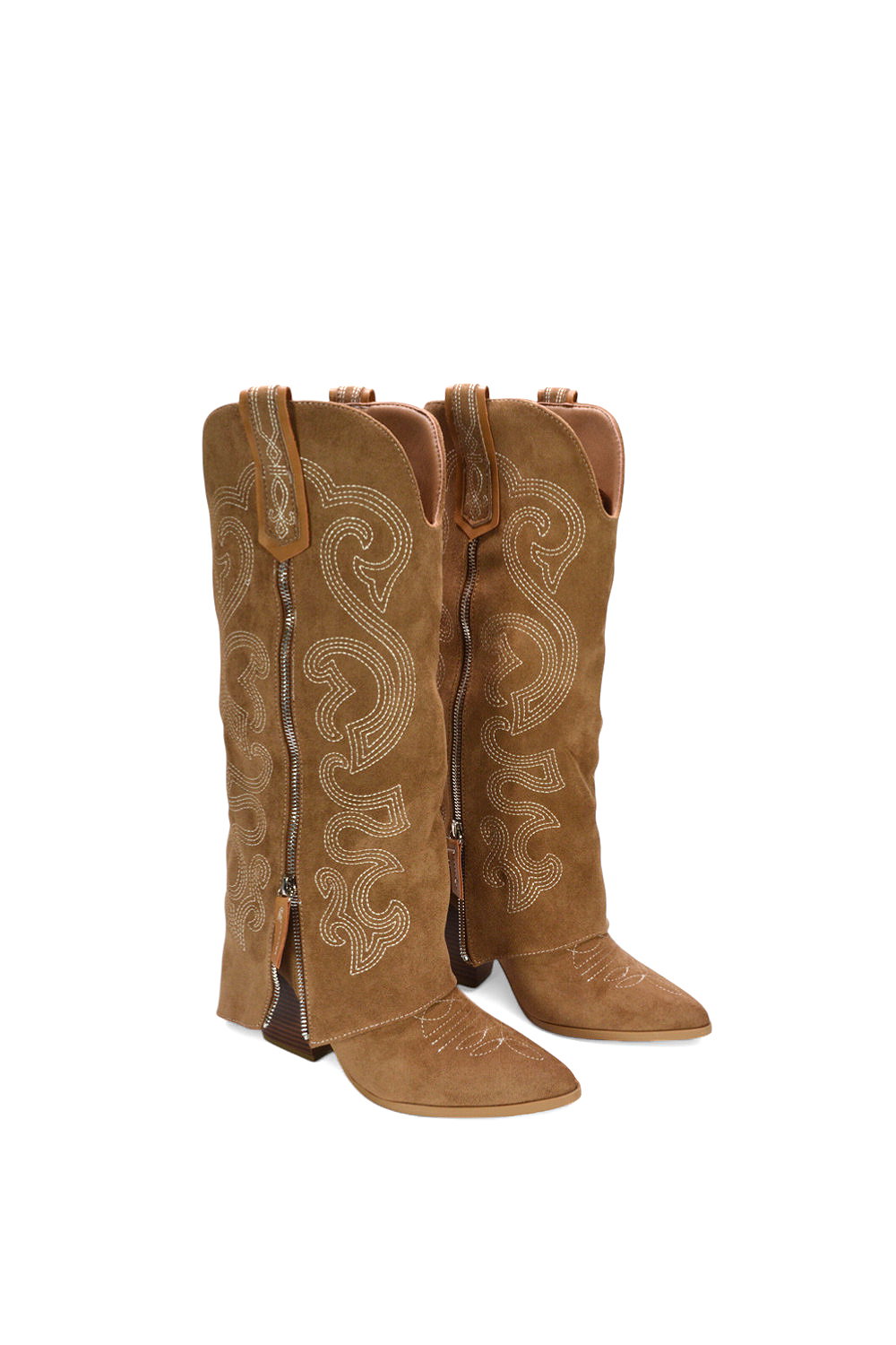 Tan XY LONDON Tan 'Evangeline' Knee High Western Cowboy Boots With Zip, Image 6 of 6